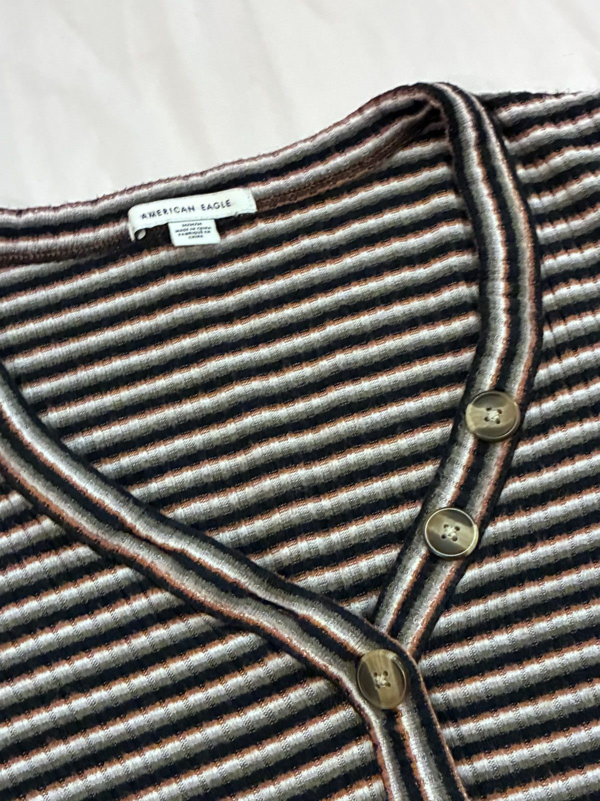 American Eagle Outfitters American Eagle Striped Soft Ribbed Fit & Flare Henley Dress Size M / US 6-8 / IT 42-44 - 4 Thumbnail