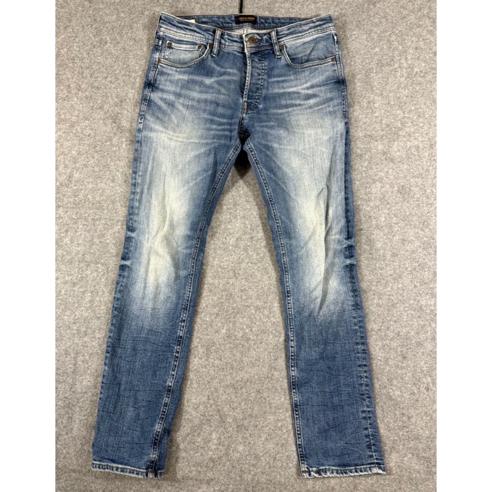 Jack & Jones JACK & JONES Jeans Mens 33/32 Blue Denim Slim Glenn Fit Button Fly Whisker Pockets Casual Streetwear Jeans Mens Size US 33 - 2 Thumbnail