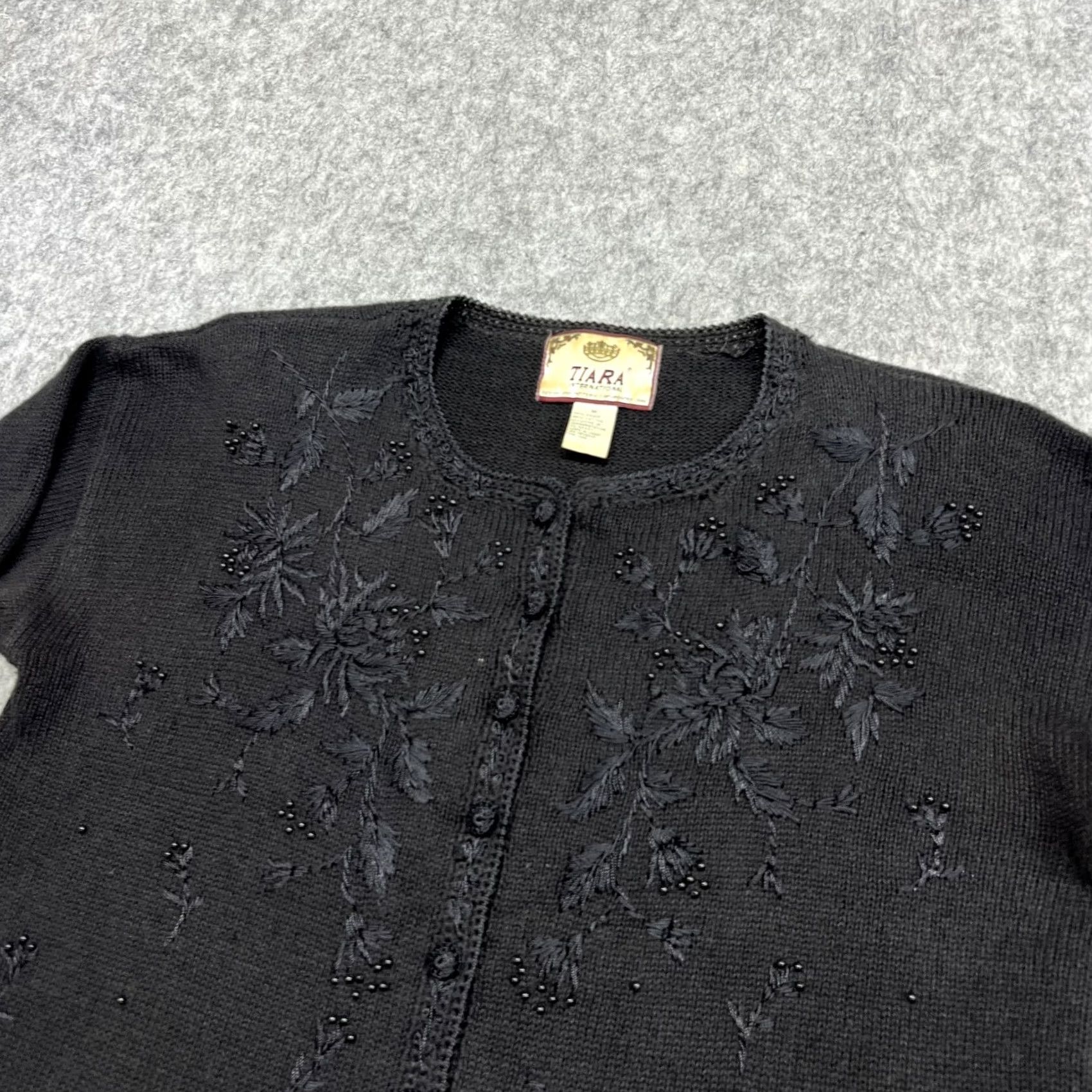 Vintage Vintage Tiara International Sweater Womens M Black Beaded Cardigan Floral 90s Size M / US 6-8 / IT 42-44 - 4 Thumbnail