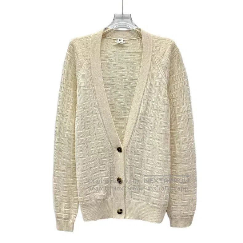 Hermes Hermes Beige textured knit mohair V-neck single-breasted l Size XS / US 0-2 / IT 36-38 - 1 Thumbnail