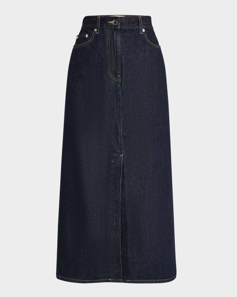 Loulou de Saison o1s22i1n1024 Rona Denim Midi Skirt in Blue Size 28" / US 6 / IT 42 - 1 Thumbnail