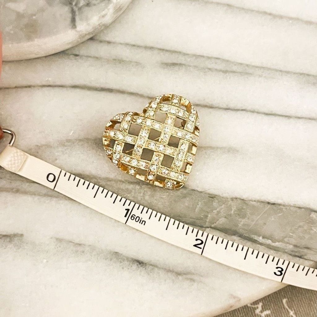 Vintage Vintage Pave Heart Brooch Basket Weave Gold Toned Metal Size ONE SIZE - 6 Thumbnail