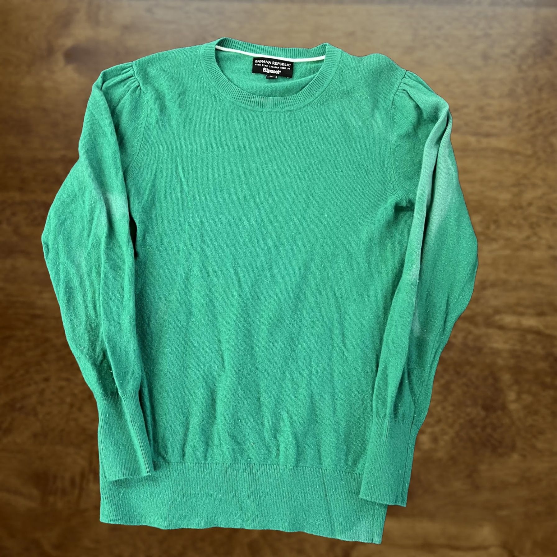 Banana Republic Banana Republic Sweater Womens Medium Green Merino Wool Cashmere Knit Crewneck Puff Sleeve Size M / US 6-8 / IT 42-44 - 1 Thumbnail