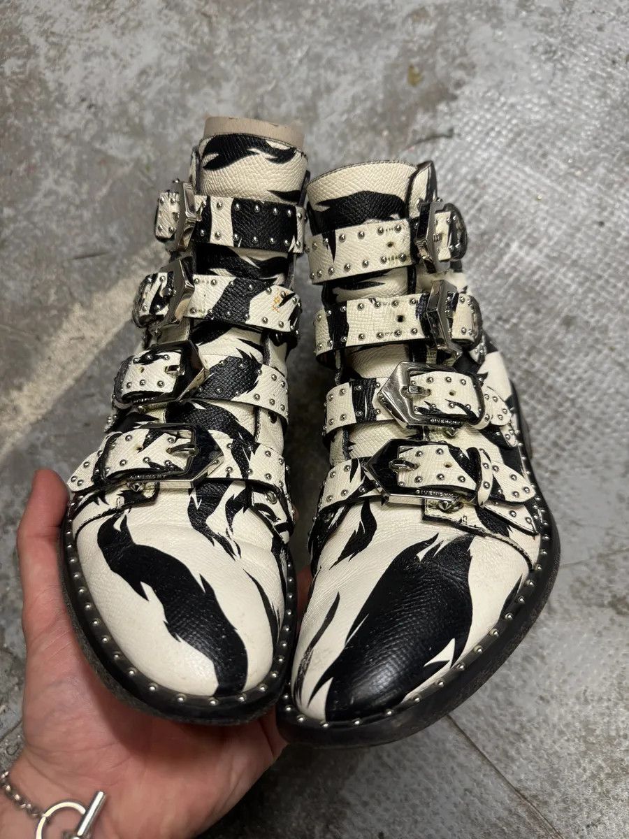 Givenchy Black & White Zebra Leather Studded Strapped Boots