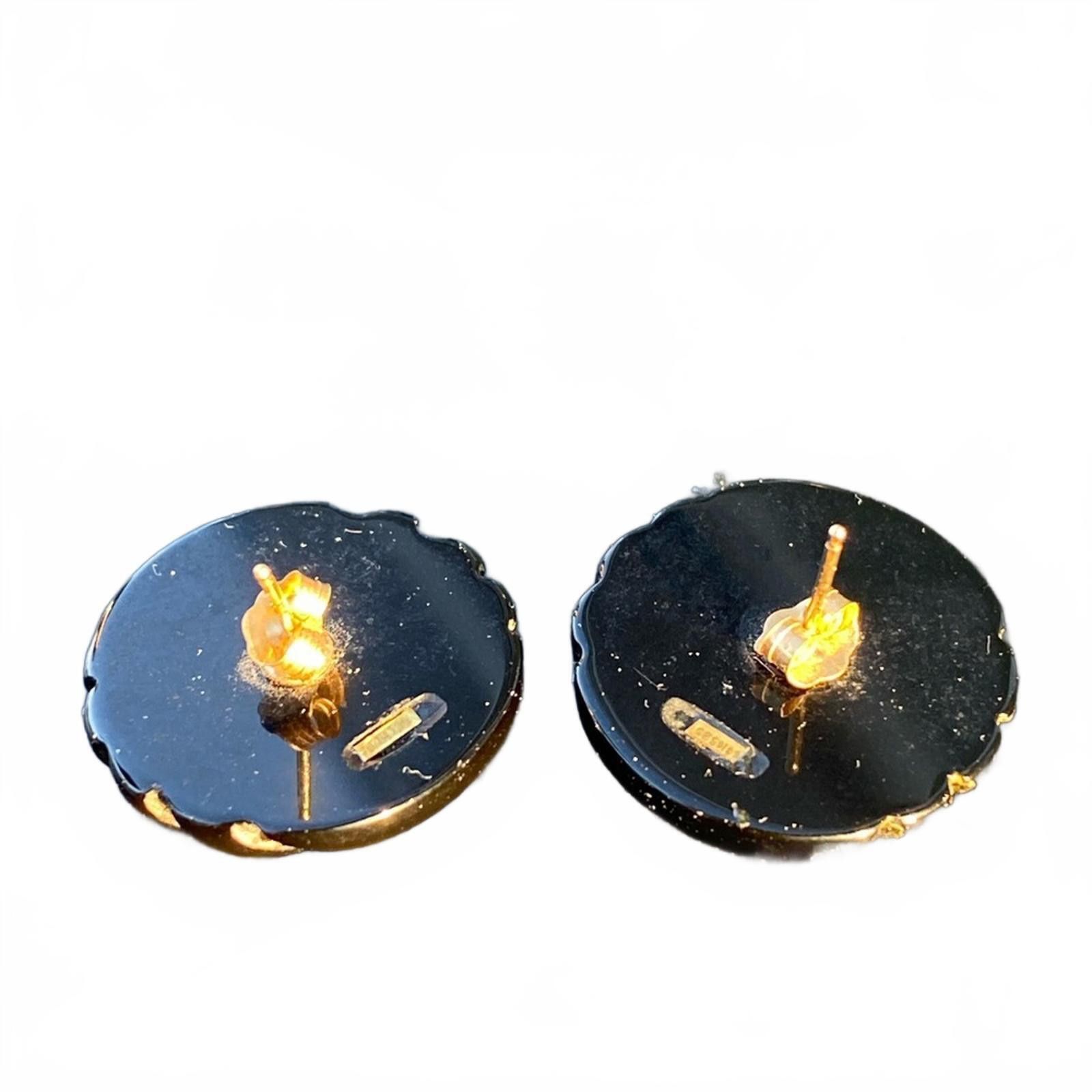 Other Vintage Onyx Oval Stud Earrings w/14K Solid Gold Inlay 3/4" Size ONE SIZE - 2 Thumbnail