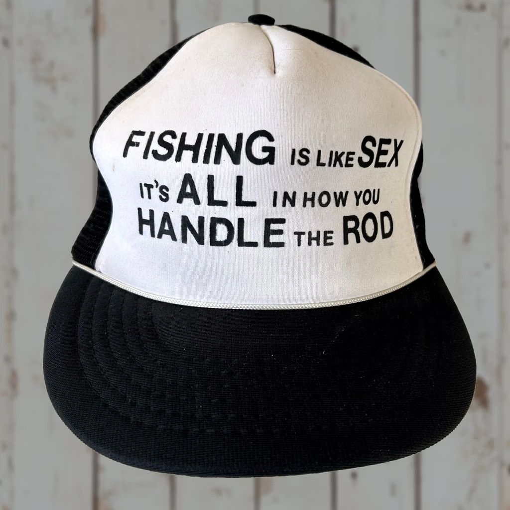 Vintage VINTAGE Funny Fishing Hat Trucker Like Sex It’s How You Handle The Rod Black Size ONE SIZE - 1 Thumbnail