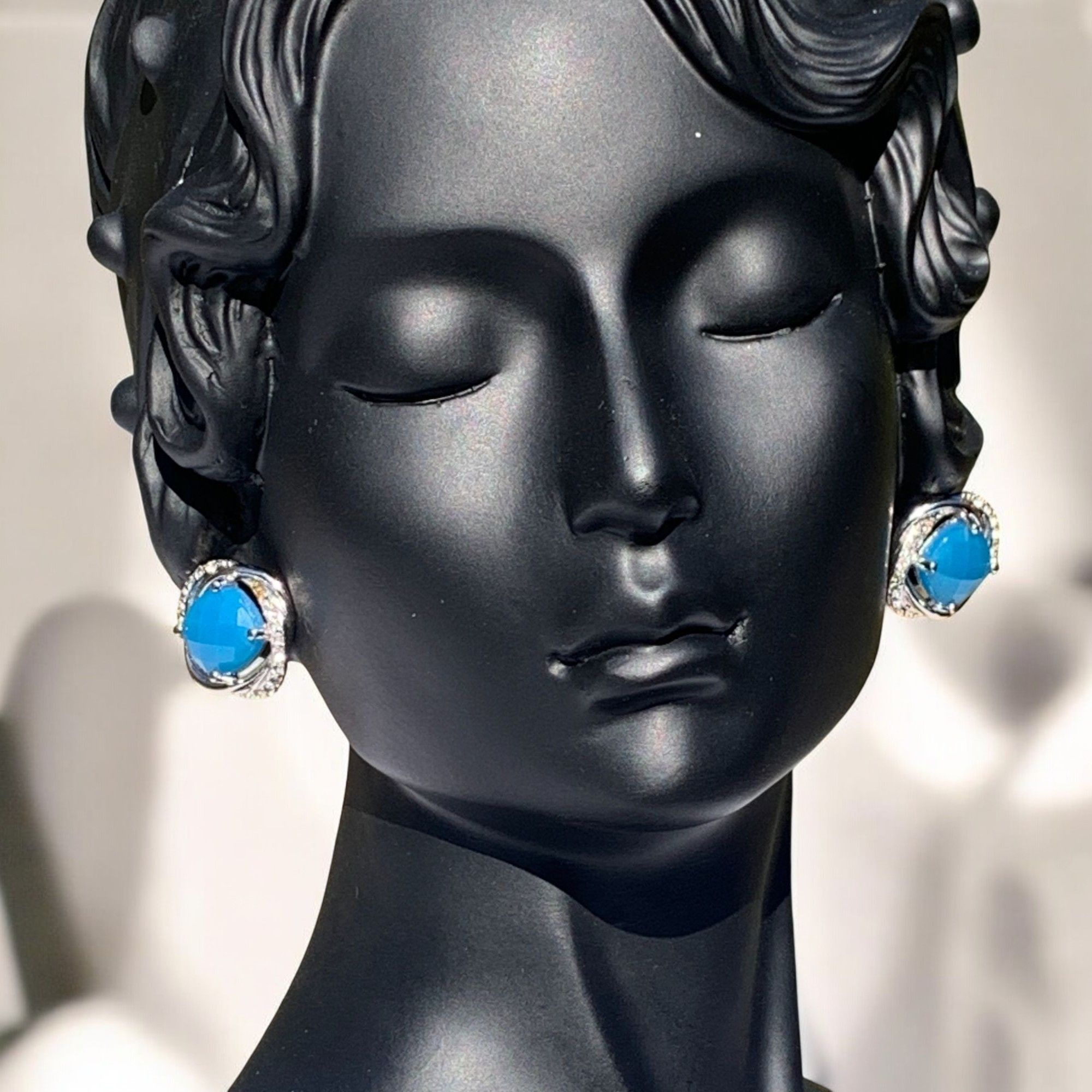 Designer Blue Gemstone Silver Knot Stud Earrings With Clear CZ Accent Size ONE SIZE - 5 Thumbnail