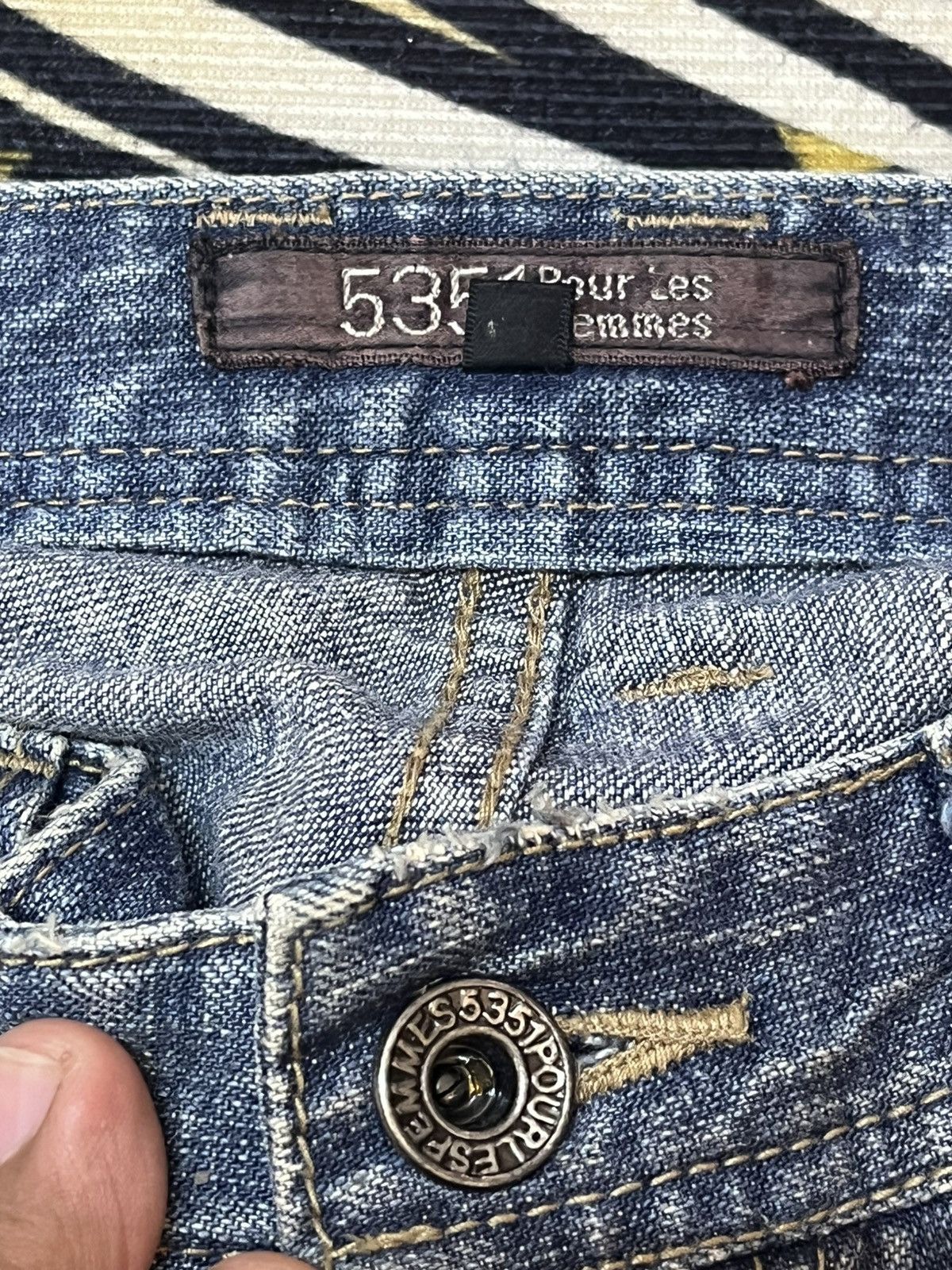 5351 POUR LES HOMMES Vintage 5351 Pour Les Homme Flare Waxed Printed Work Denim Size US 29 - 11 Thumbnail