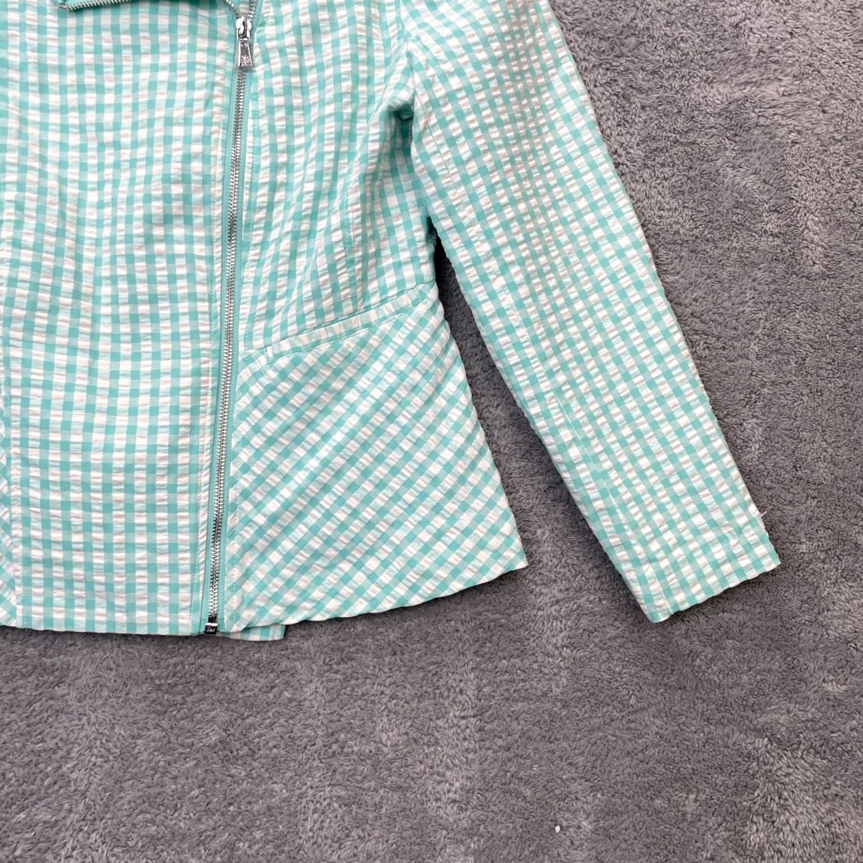 Isaac Mizrahi Isaac Mizrahi Jacket Womens 12 Blue Teal Aqua Coat Zip Stretch Asymmetrical Motorcycle Checked Casual City Womens World Size XL / US 12-14 / IT 48-50 - 5 Thumbnail
