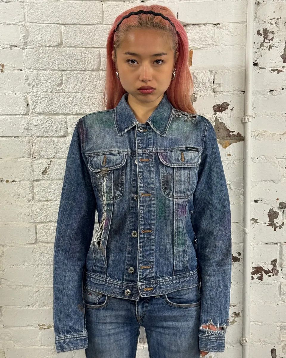 Dolce & Gabbana 2000s Dolce & Gabbana Safety Pin Blue Denim Jacket Size US XS / EU 42 / 0 - 2 Thumbnail
