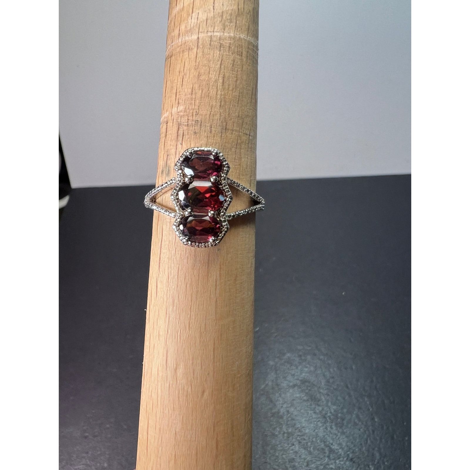 Other Red zircon 3 stone sterling silver ring size 9 Size ONE SIZE - 4 Thumbnail