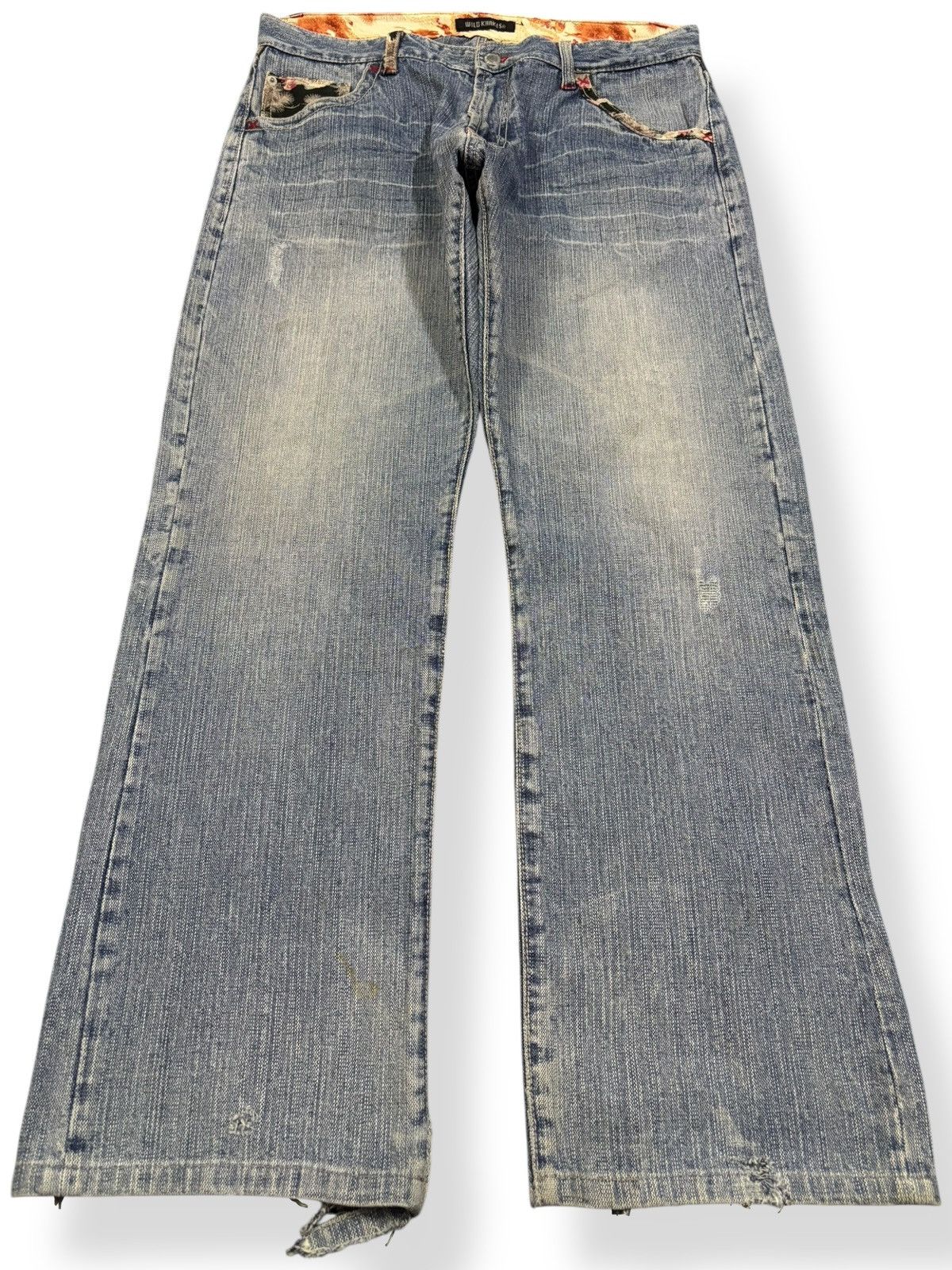 Karakuri Tamashii Vintage Japanese Brand Floral Whisker Baggy Distressed Jeans Size US 33 - 2 Thumbnail