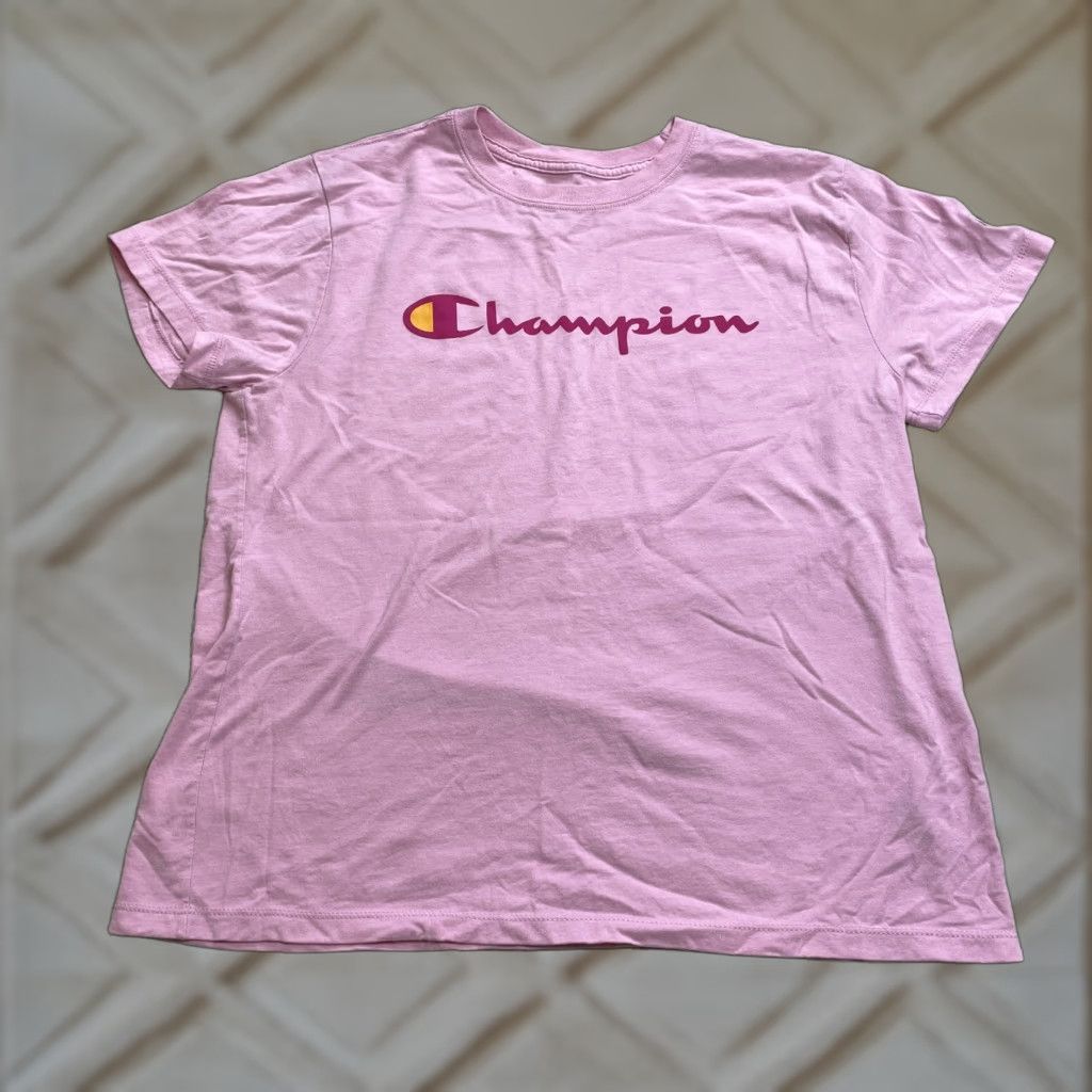 Champion Champion Shirt Womens L Pink Short Sleeve Spellout Logo Casual Short Sleeve Size L / US 10 / IT 46 - 1 Thumbnail