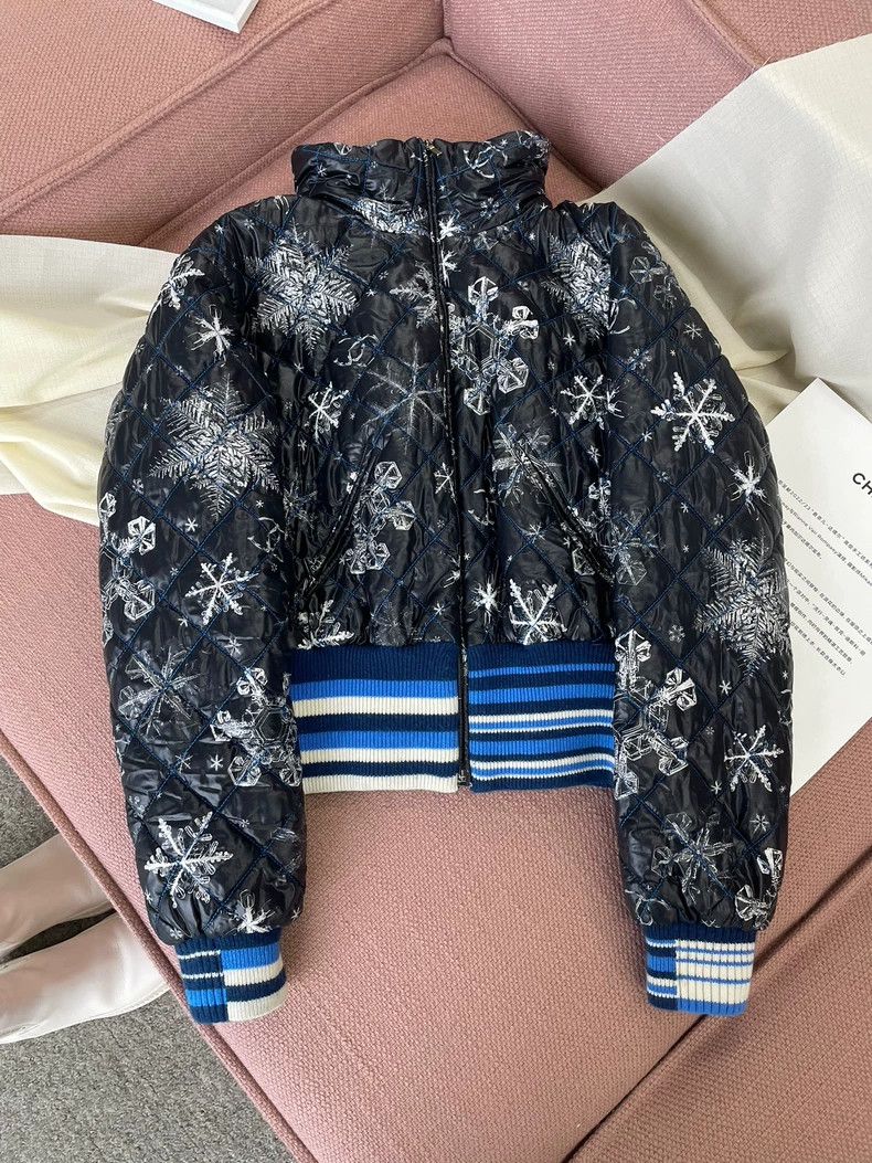 Chanel Black Snowflake Print Cotton Coat - dmc