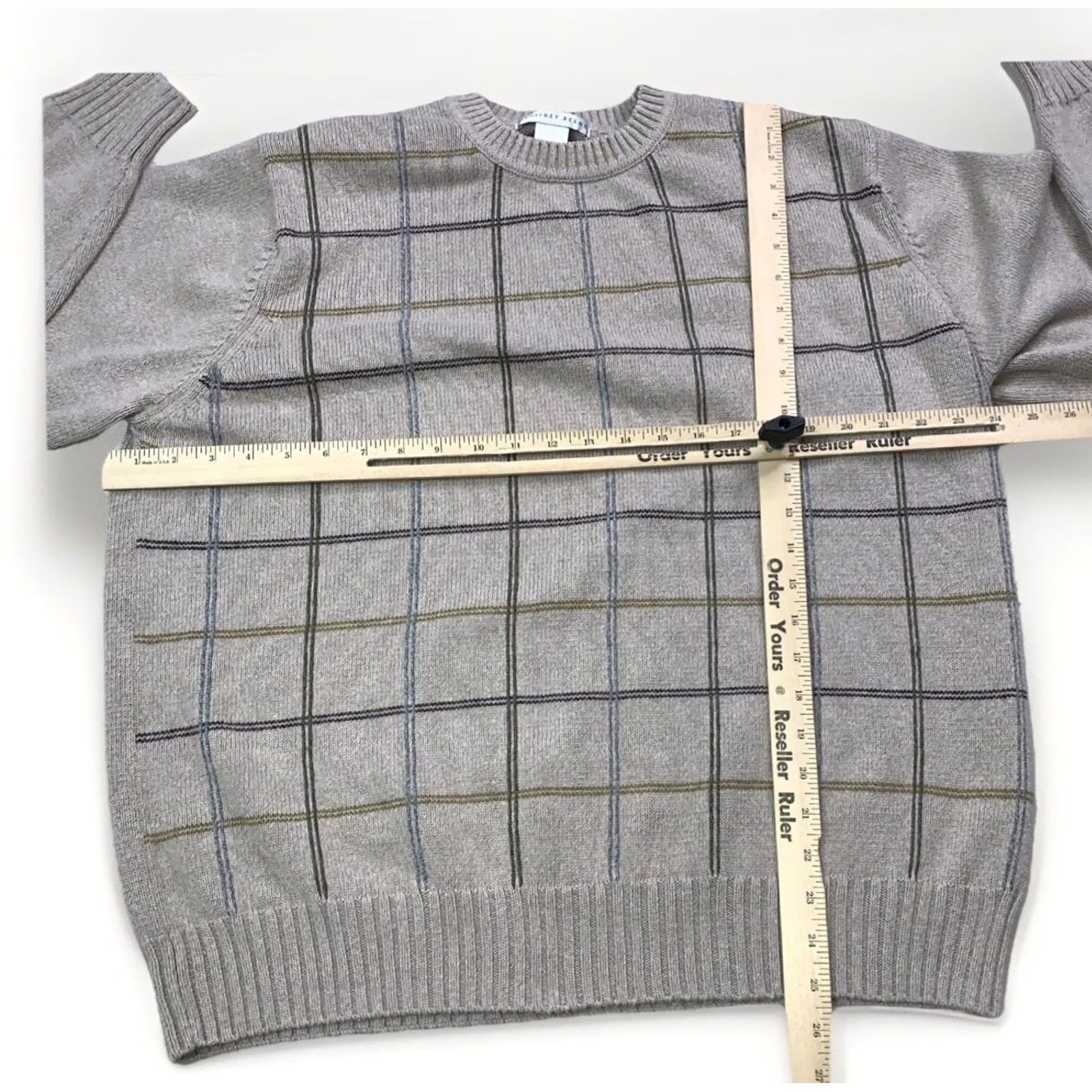 Geoffrey Beene VINTAGE Geoffrey Beene Mens XL Sweater Knit 100% Cotton Beige Crew Neck Long Sleeve Geometric Square Knit Pullover Casual Winter Size US XL / EU 56 / 4 - 3 Thumbnail