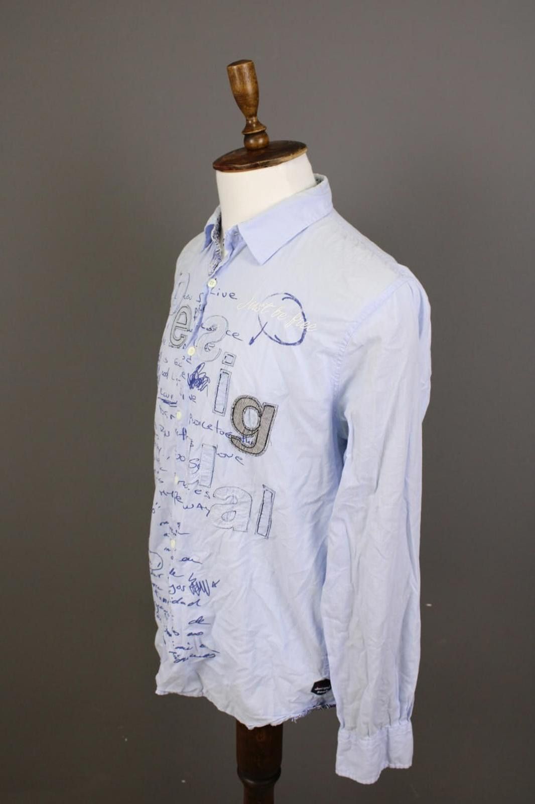 Desigual Desigual Regular Fit Blue Big Embroidered Logo Shirt XL Size US XL / EU 56 / 4 - 8 Thumbnail