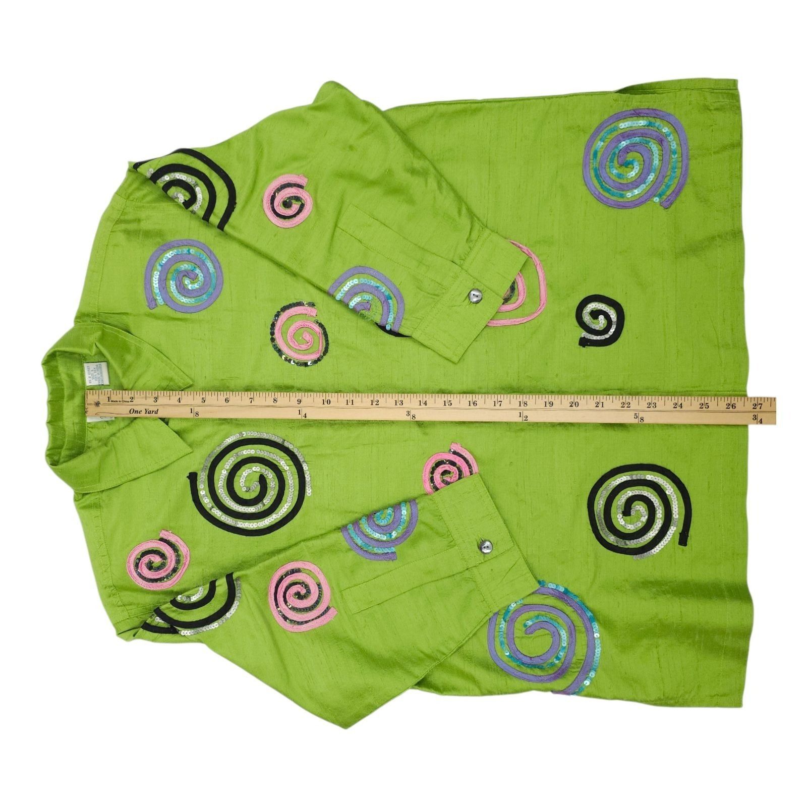 Other Bleu Bayou Jacket Tank 2pc Set L Lime Green Silk Sequin Size L / US 10 / IT 46 - 6 Thumbnail