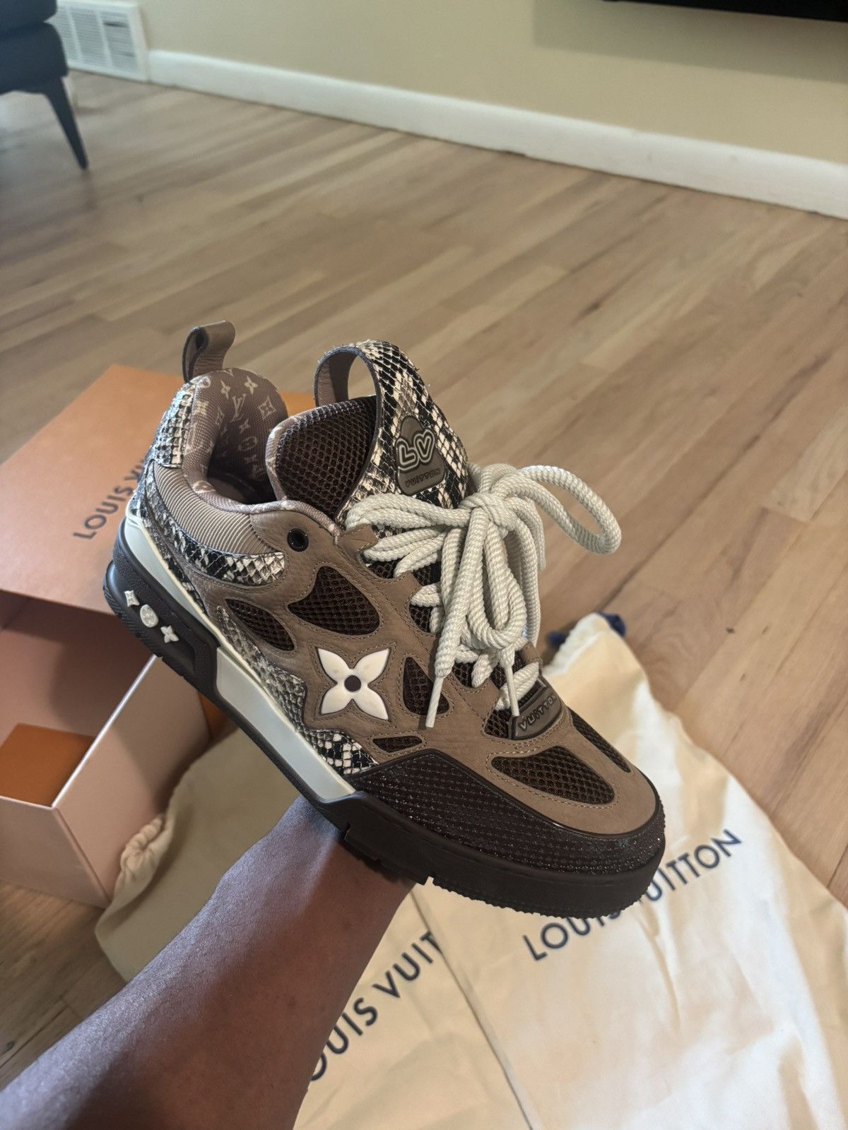 Louis Vuitton brown snakeskin-style embossed leather Size US 9.5 / EU 42-43 - 5 Thumbnail
