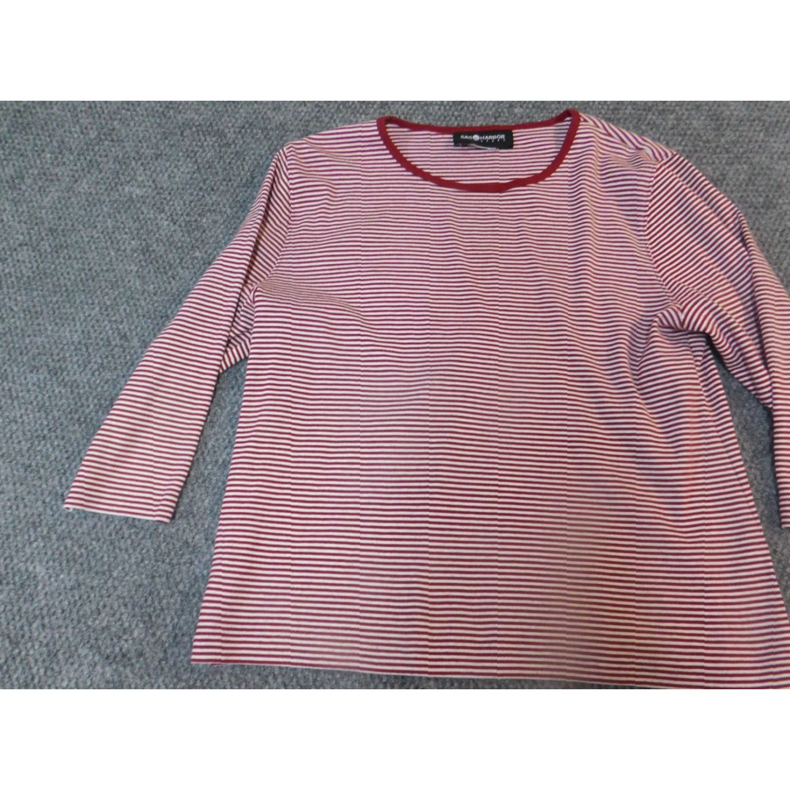 Vintage Sag Harbor Womens Blouse Extra Large Red striped warm stretch sport Size XL / US 12-14 / IT 48-50 - 3 Thumbnail