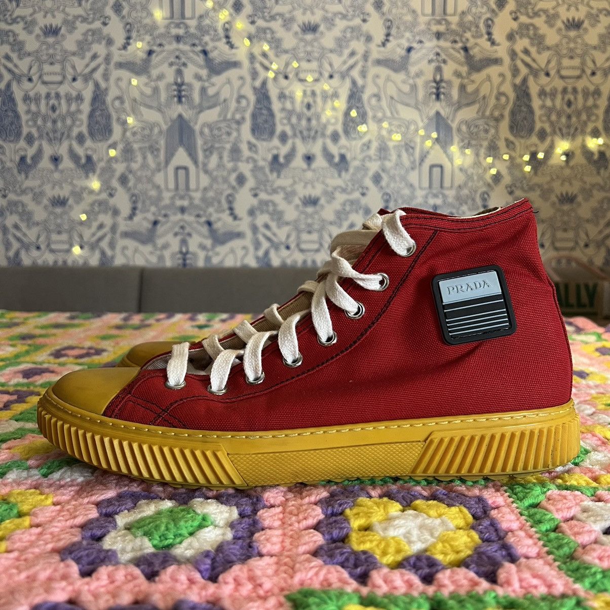 image of Prada Hightop Sneakers in Red, Men's (Size 10)