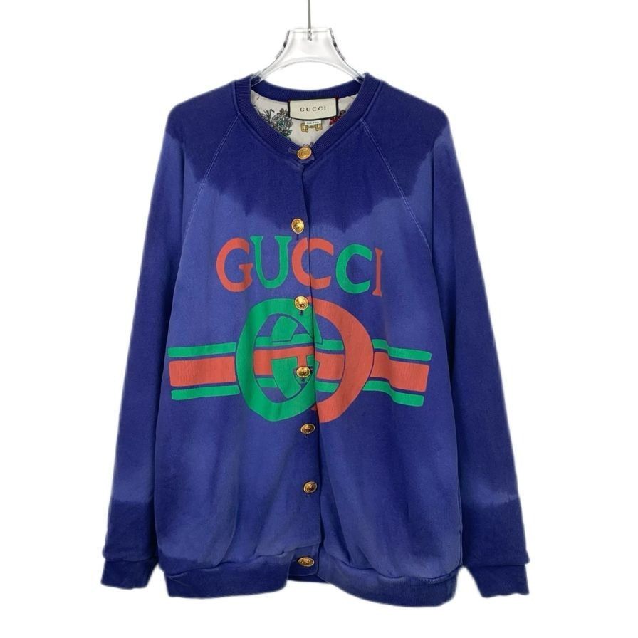 Gucci Gucci Logo-Print Tie-Dye Effect Blue Cotton Cardigan (Size X Size US XS / EU 42 / 0 - 1 Thumbnail