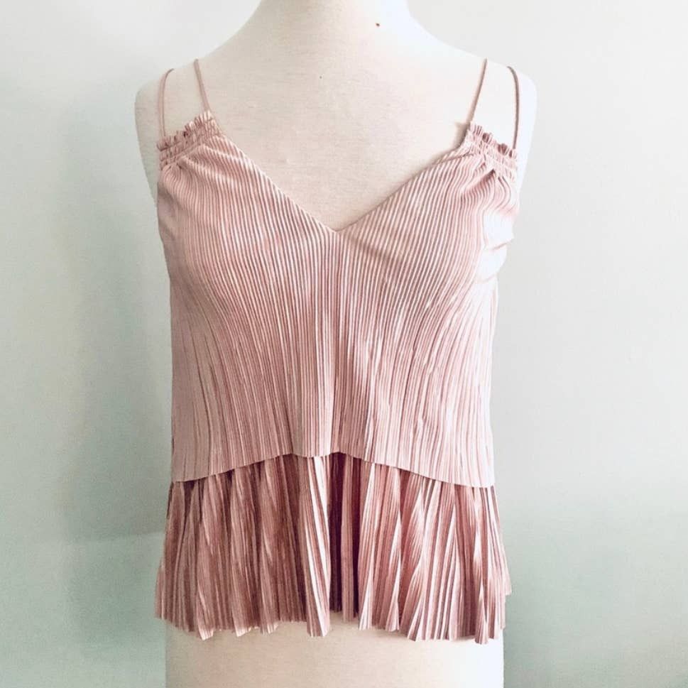 Anthropologie ANTHROPOLOGIE BINI Blush Rose Pink Ruffle Tank Top Blouse Size XS / US 0-2 / IT 36-38 - 10 Thumbnail