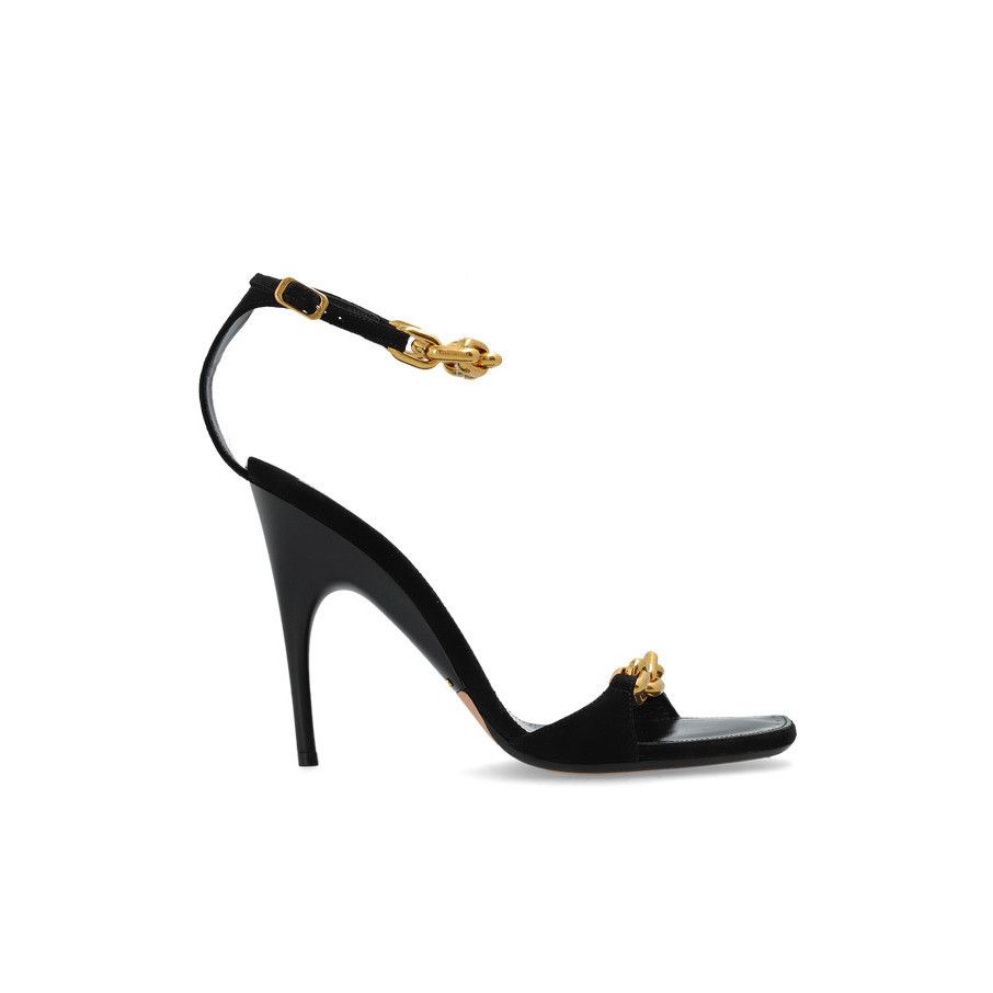 Balenciaga $1590 Duchesse Black Suede Gold Chain 120mm Sanda, Women's (Size 11)