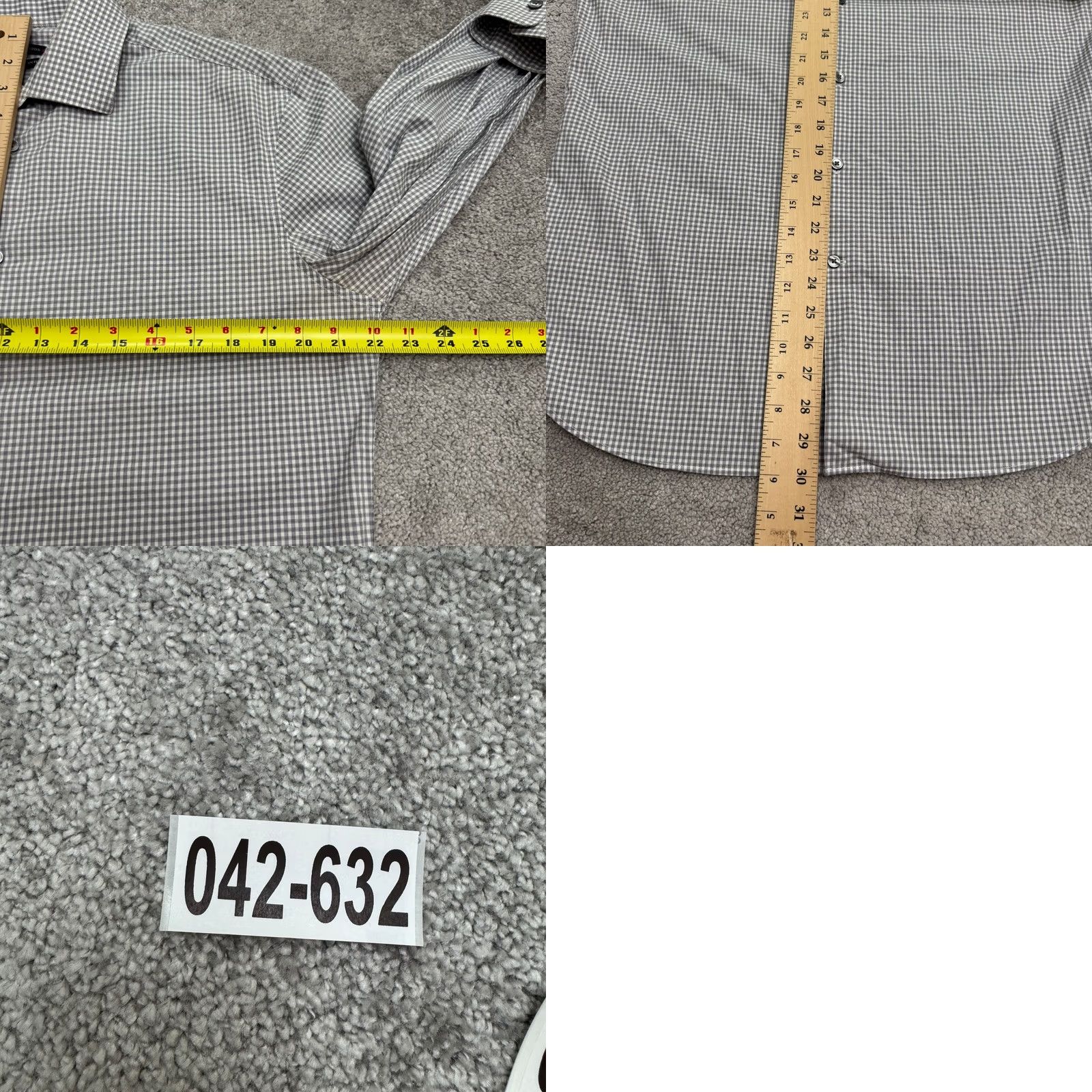 John Varvatos John Varvatos Mens Gray White Check Gingham Dress Shirt USA Modern Fit Top 15.5 Size US L / EU 52-54 / 3 - 10 Thumbnail