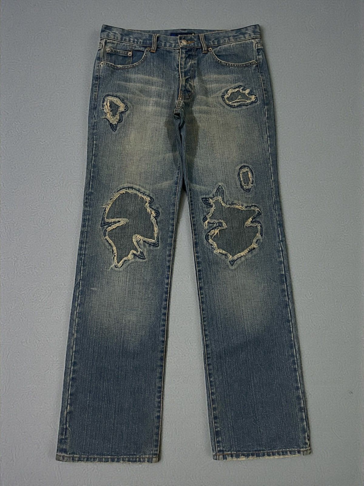 Japanese Brand Custom Culture Damage Repaired Straight Denim DAIRIKU Styled Size US 33 - 1 Thumbnail