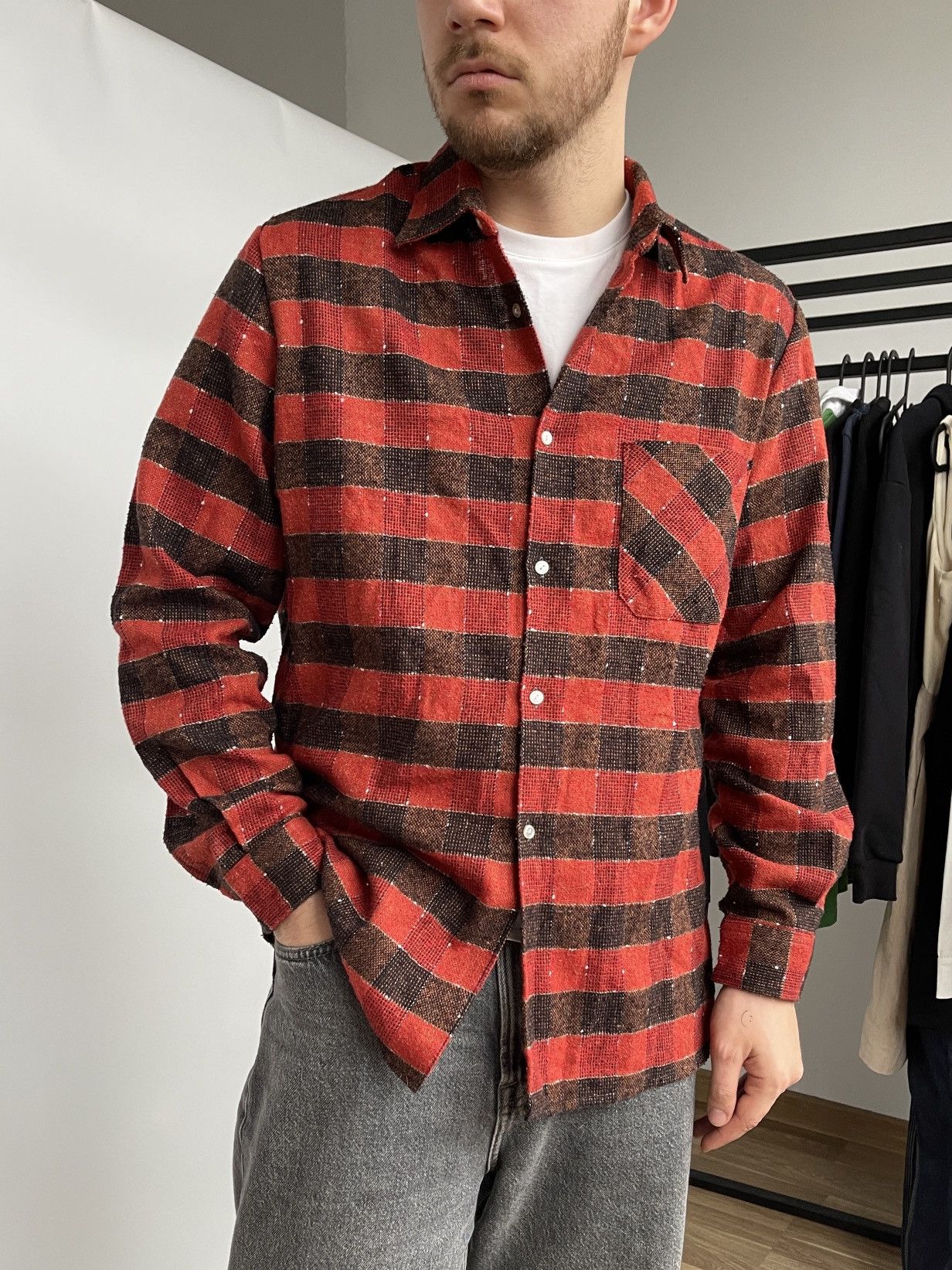 Japanese Brand × Vintage Vintage 70s Knit Flannel Shirt Size L Size US L / EU 52-54 / 3 - 1 Thumbnail