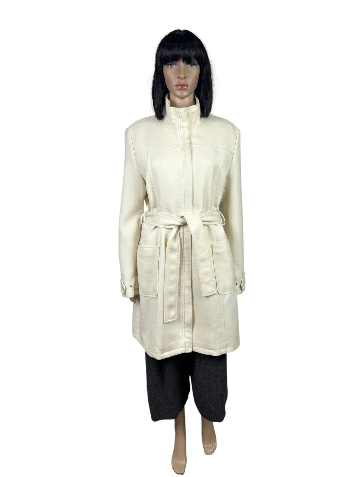 Gianfranco Ferre GF Ferre Wool Long Coat Belted Ivory size M Size M / US 6-8 / IT 42-44 - 2 Thumbnail