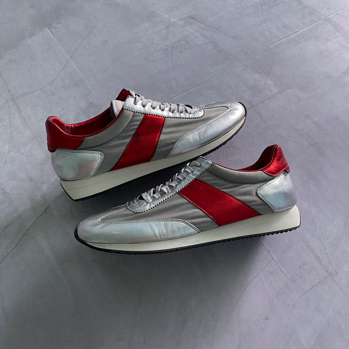 Designer × Saint Laurent Paris Saint Laurent Paris Silver/Red Sneakers Shoes Size US 12 / EU 45 - 1 Thumbnail