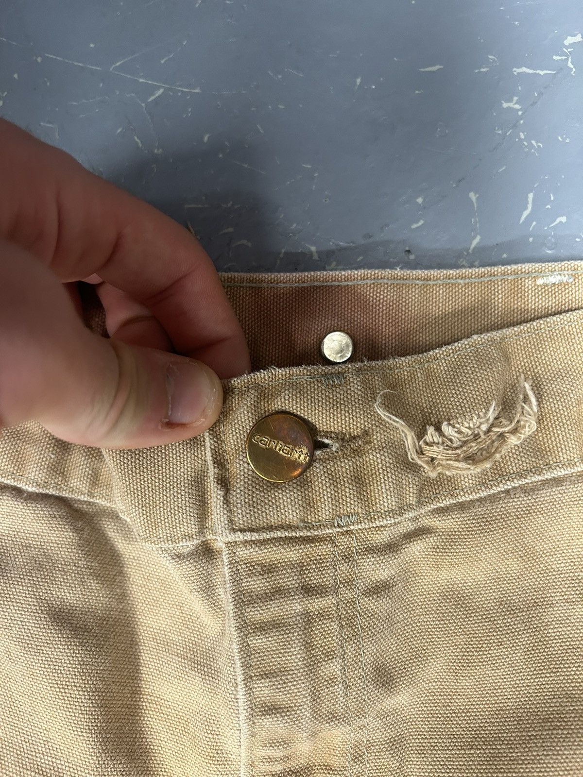 Carhartt Crazy Vintage 90s Distressed Carhartt Double Knees Beige Tan Size US 35 - 3 Thumbnail