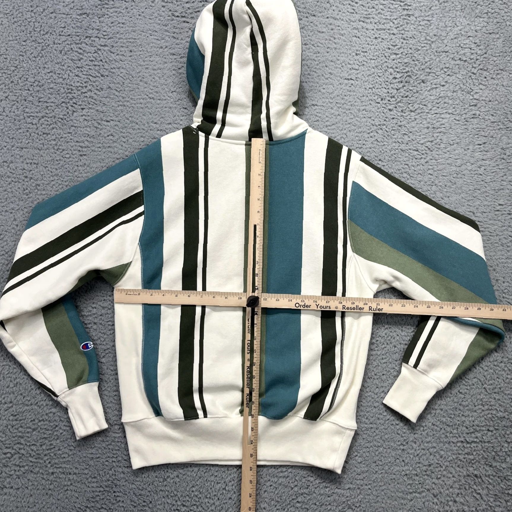 Champion Champion Reverse Weave Hoodie Mens Small Green Striped Pullover Heavyweight Size US S / EU 44-46 / 1 - 7 Thumbnail