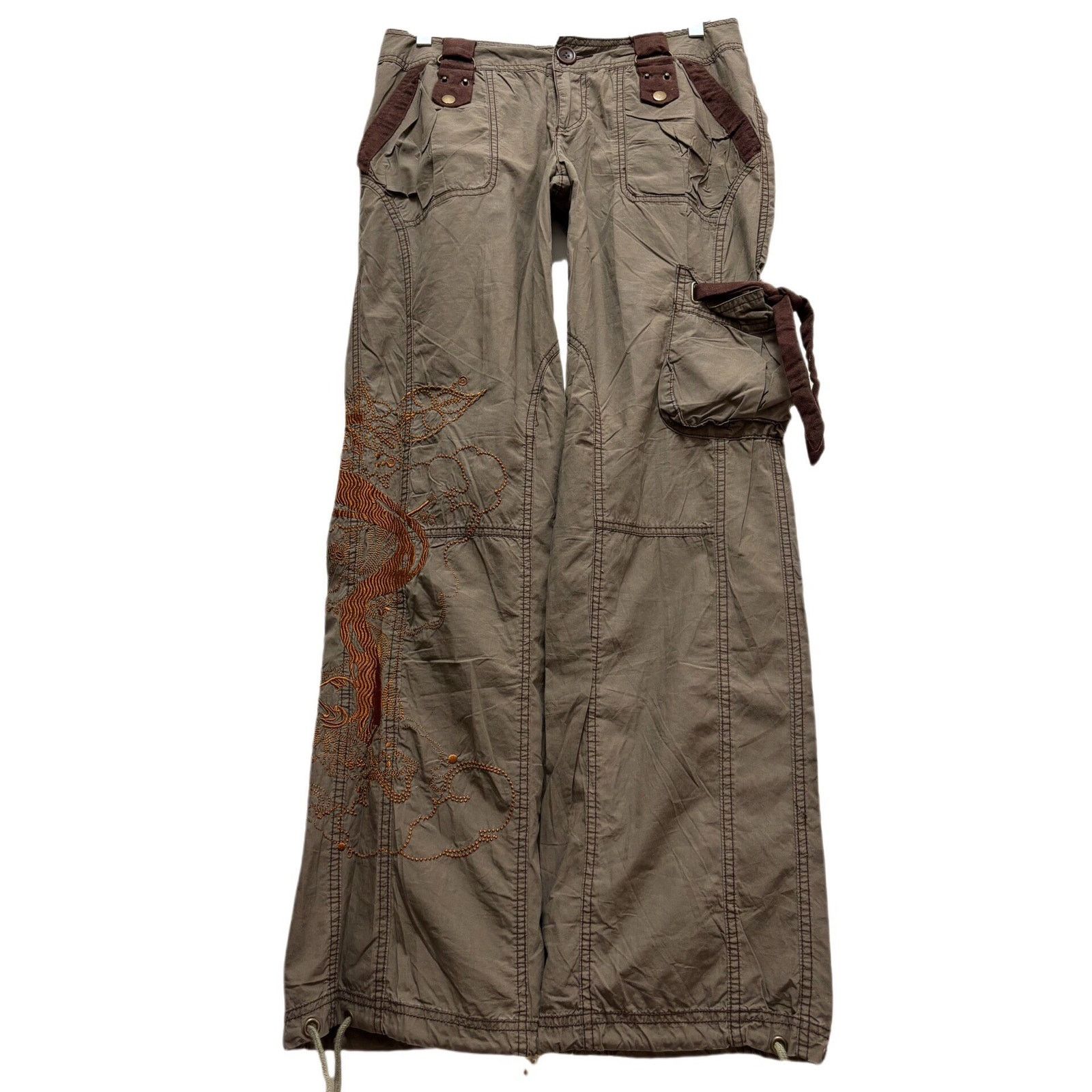 Japanese Brand Vintage Y2K cargo faded wide low rise pants 00s 