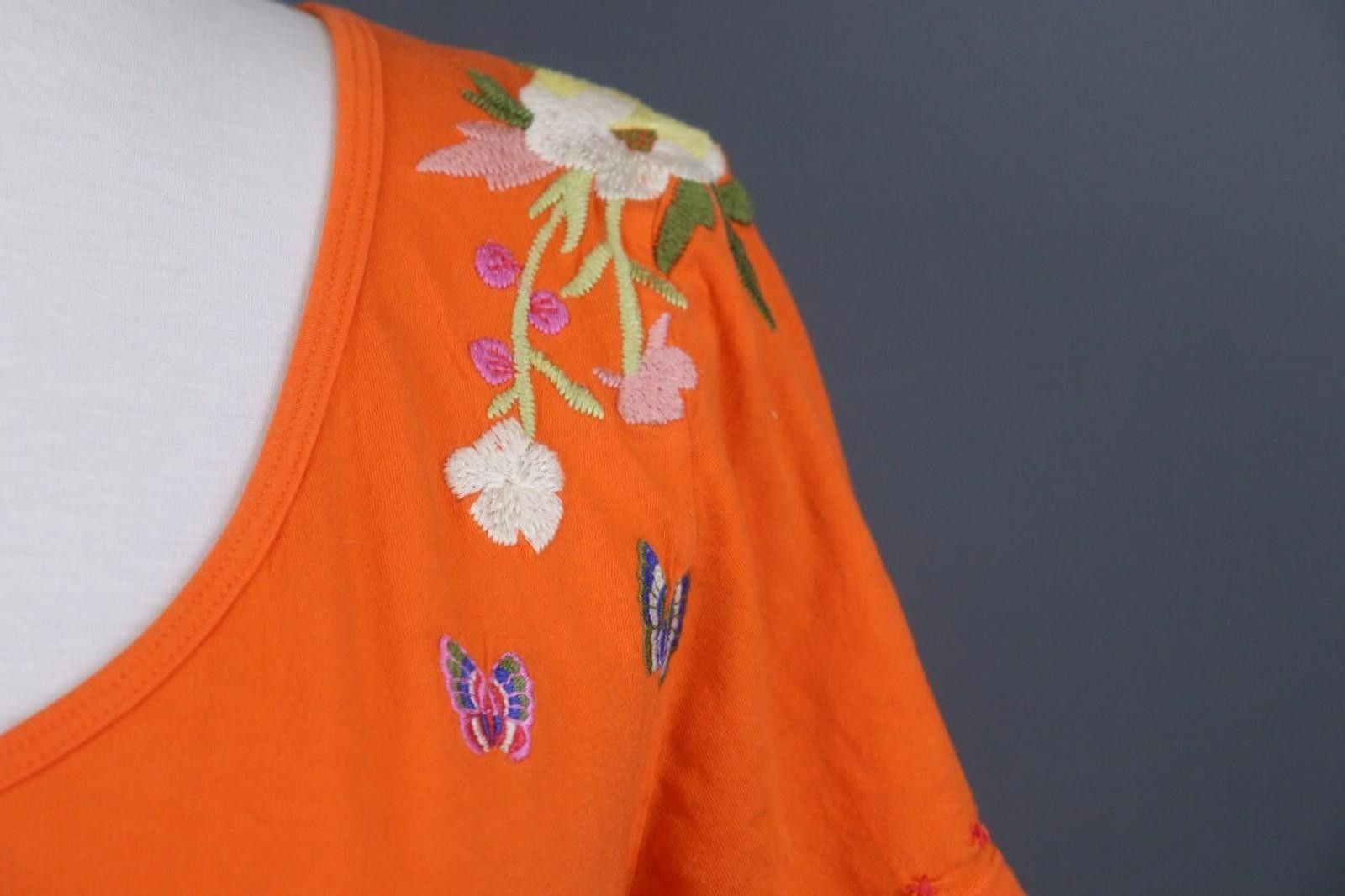 Designer Johnny Was Orange Cotton Embroidered Shift Dress Size M / US 6-8 / IT 42-44 - 6 Thumbnail