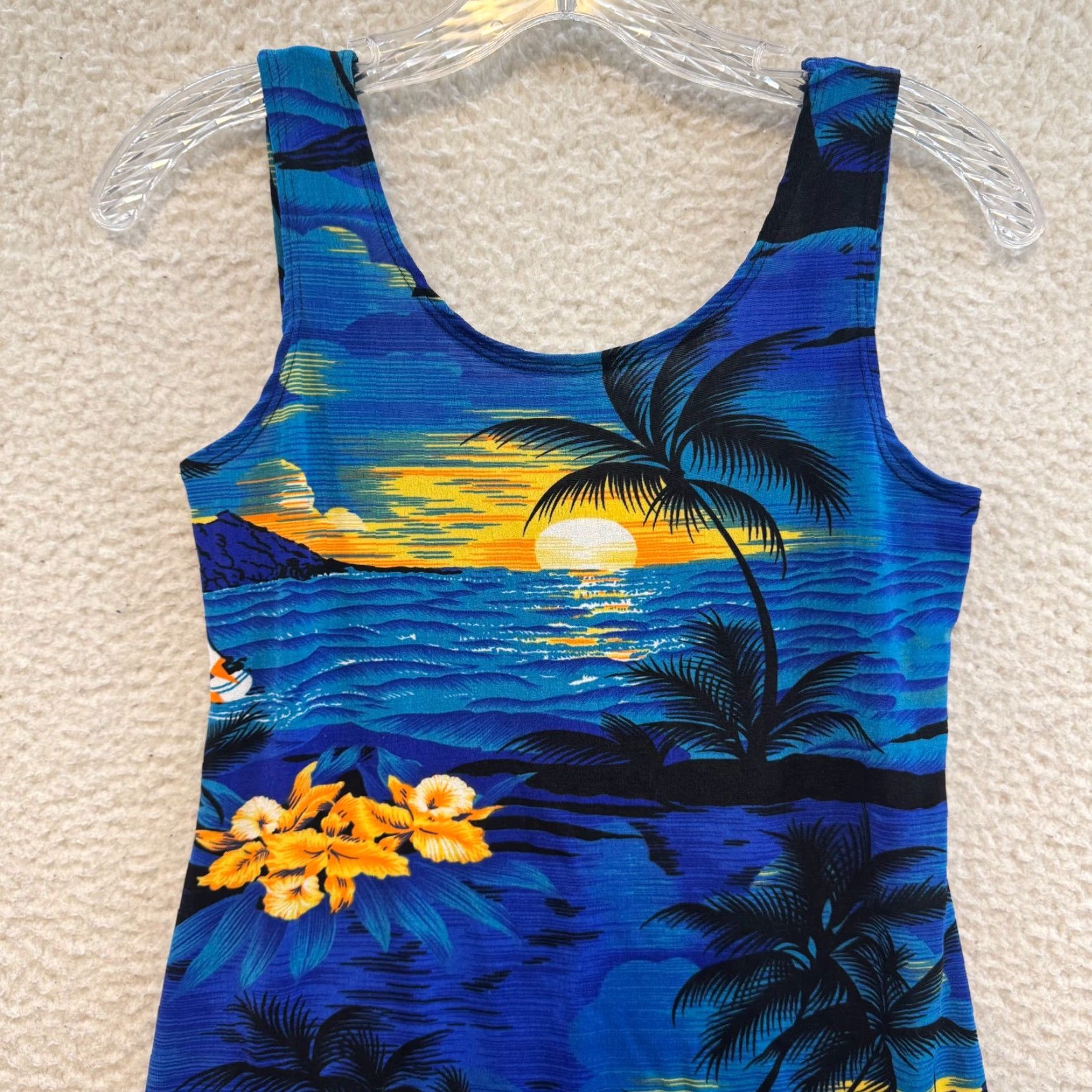 Vintage VINTAGE Hawaiian Mini Dress M Blue Slinky Stretch Tropical Palm Trees Dress Girls? Size M / US 6-8 / IT 42-44 - 3 Thumbnail