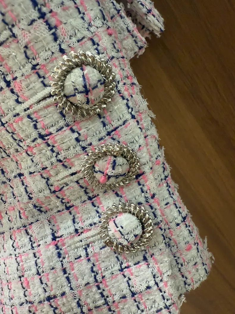 Chanel Chanel Light pink plaid tweed coat Size XS / US 0-2 / IT 36-38 - 4 Thumbnail