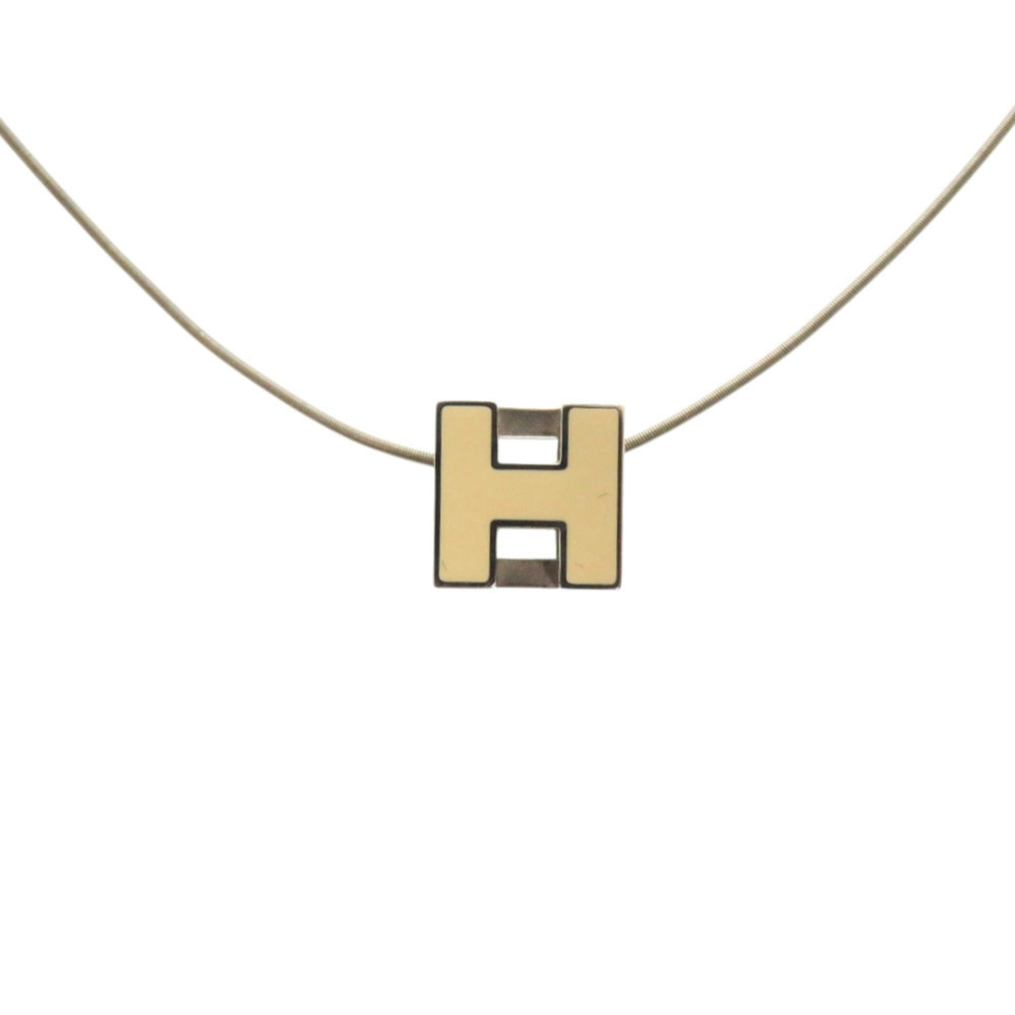 Hermes Hermes Excellent condition Hermès Case d'Ache H Cube Metal Silver White Necklace 1034 Size ONE SIZE - 1 Thumbnail