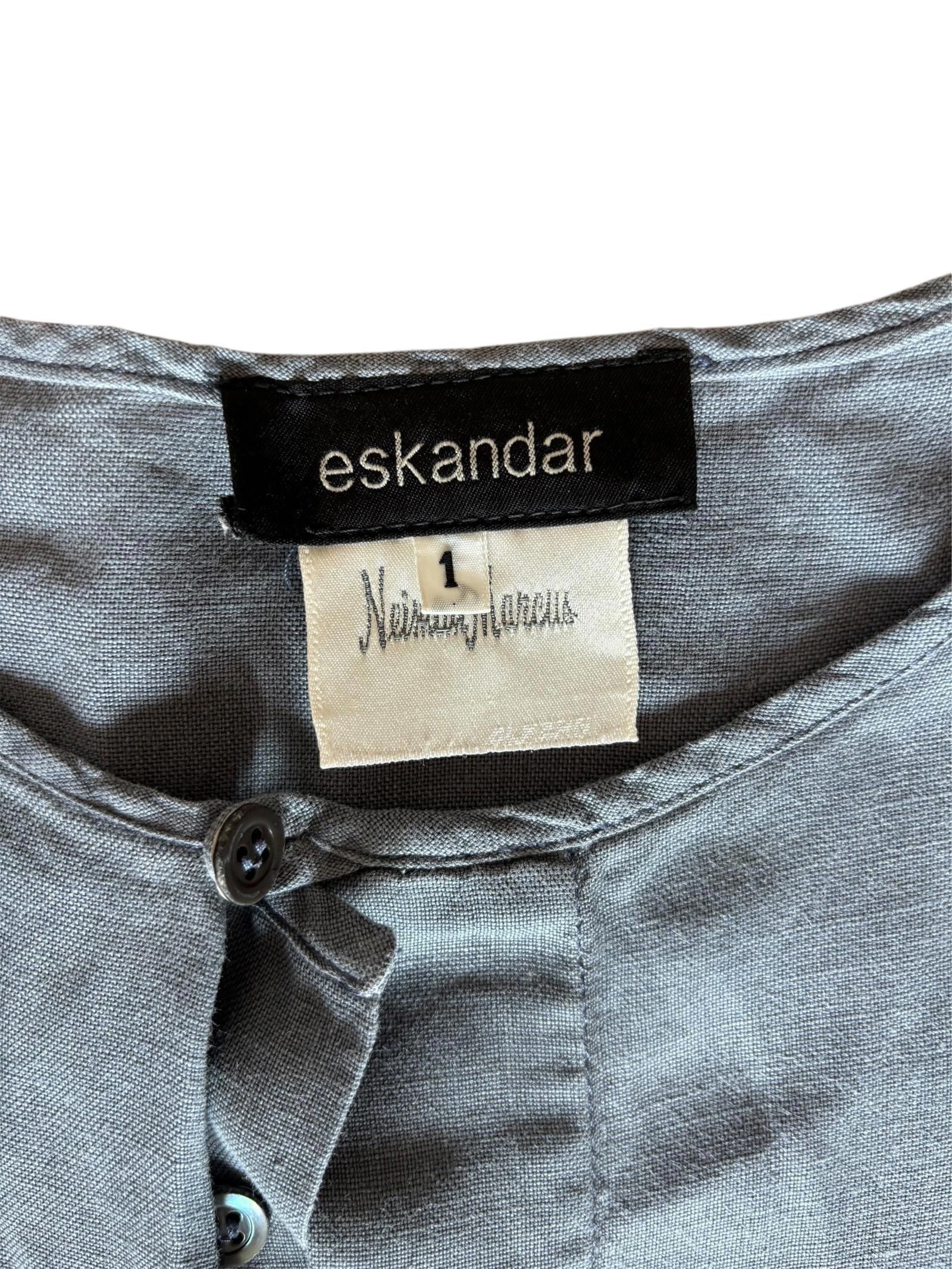 Designer Eskandar Navy 100% Linen Oversized Boxy Lagen Look Pullover Size ONE SIZE - 3 Thumbnail