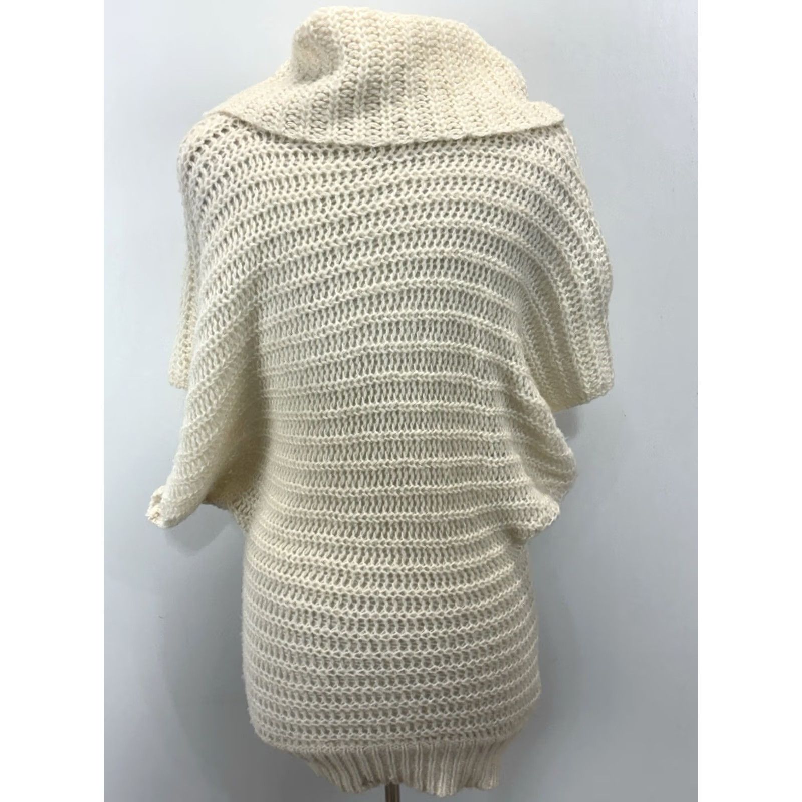 Free People Free People Sweater Cowl Neck Ivory Wool Blend Open-Knit Batwing M Medium Womens Pullover Size M / US 6-8 / IT 42-44 - 3 Thumbnail