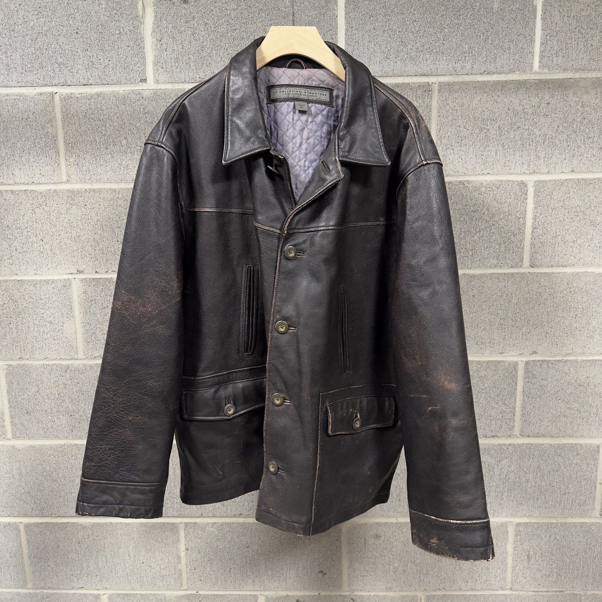 90s Leather Car Coat Chore Jacket Thrashed Faded ERD Grunge