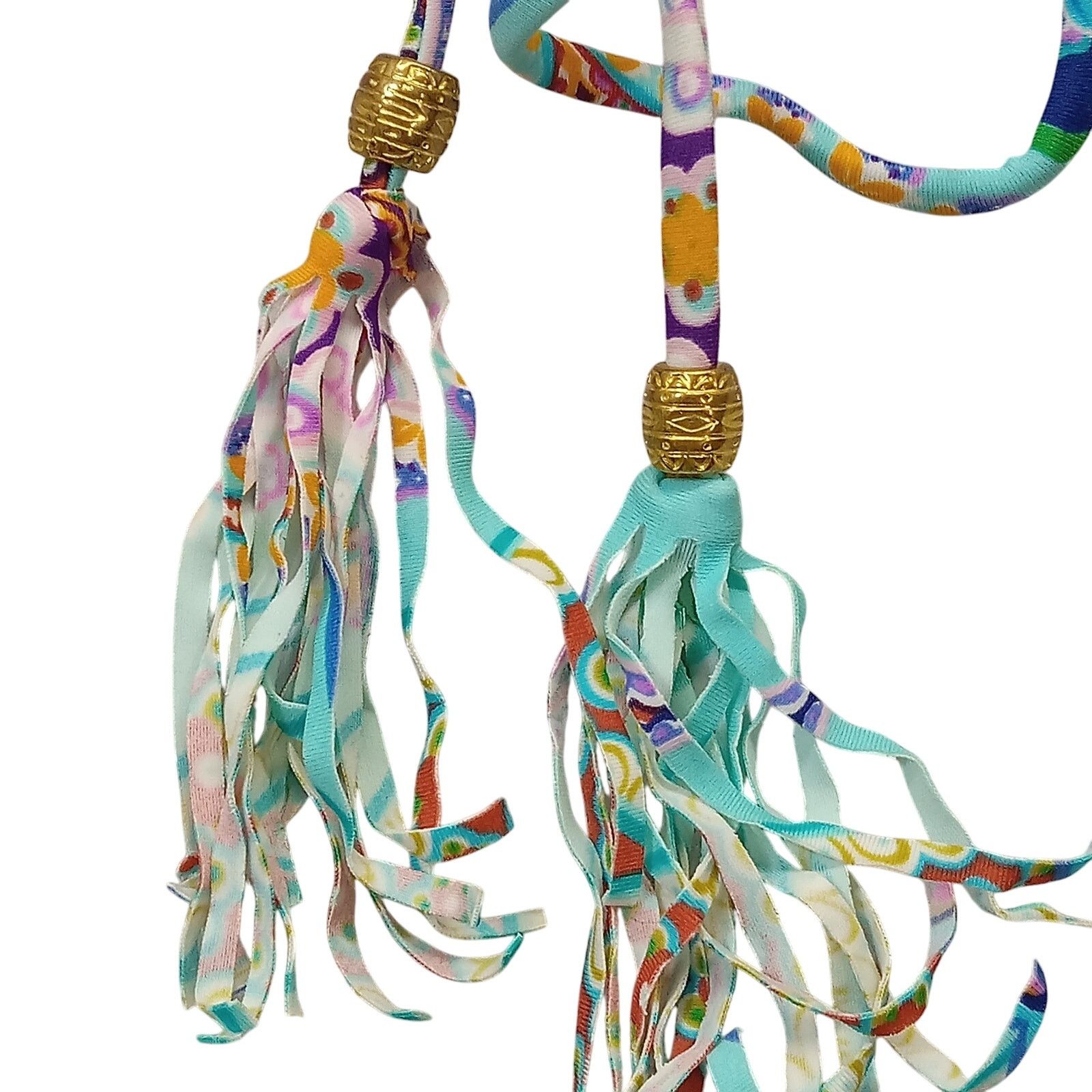 & Other Stories Beach Joy Woman's S Swimwear Top Teal Paisley Tassels Size ONE SIZE - 3 Thumbnail
