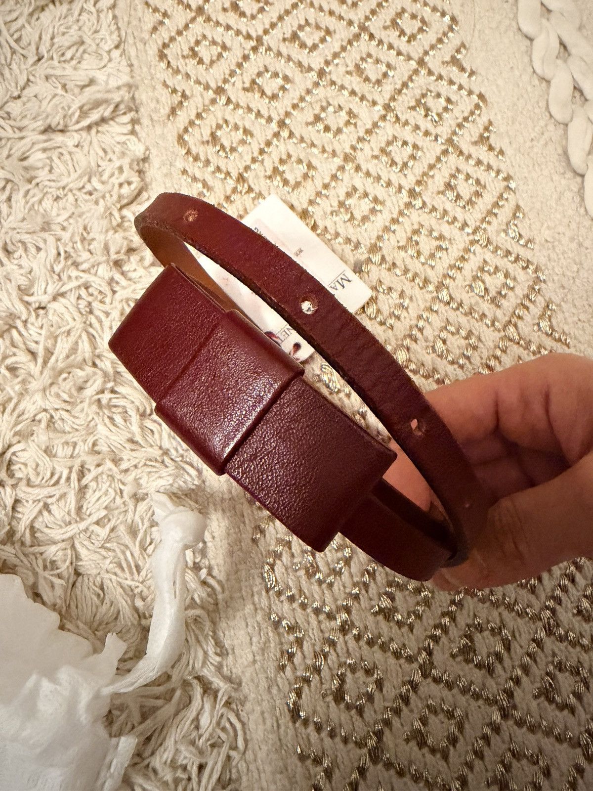 Other MAISON BOINET FRANCE-MADE RED-BROWN LEATHER BOW TIE BELT Size ONE SIZE - 3 Thumbnail
