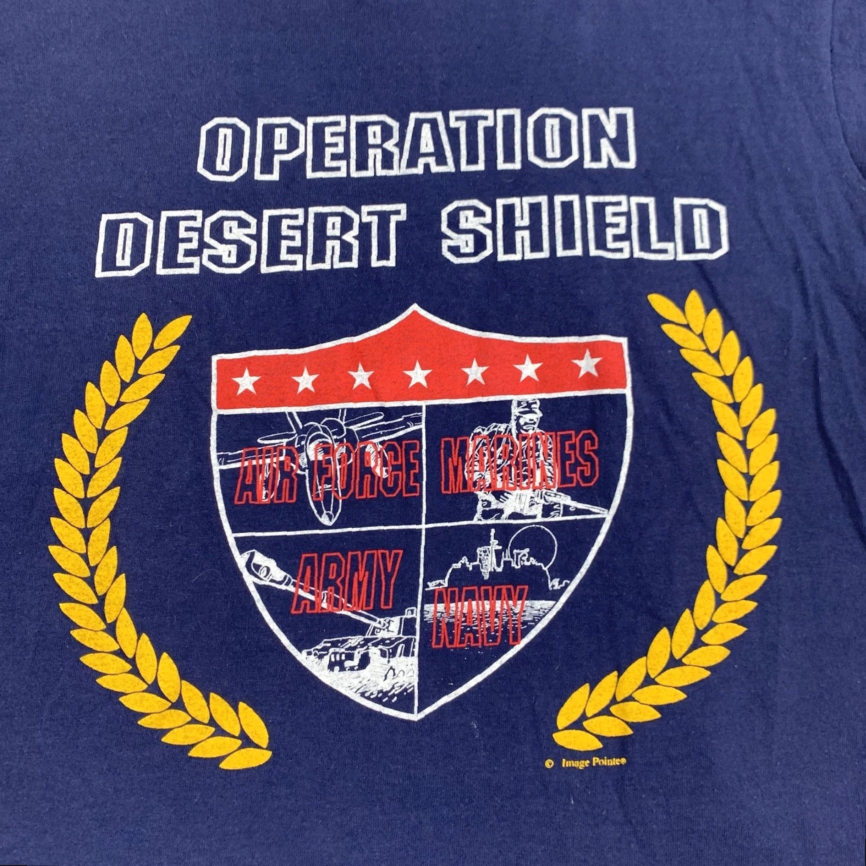 Fruit Of The Loom VINTAGE Operation Desert Shield Shirt Adult Large Blue United States Military Fruit of the Loom Shirt Mens 90s Military Size US L / EU 52-54 / 3 - 2 Thumbnail