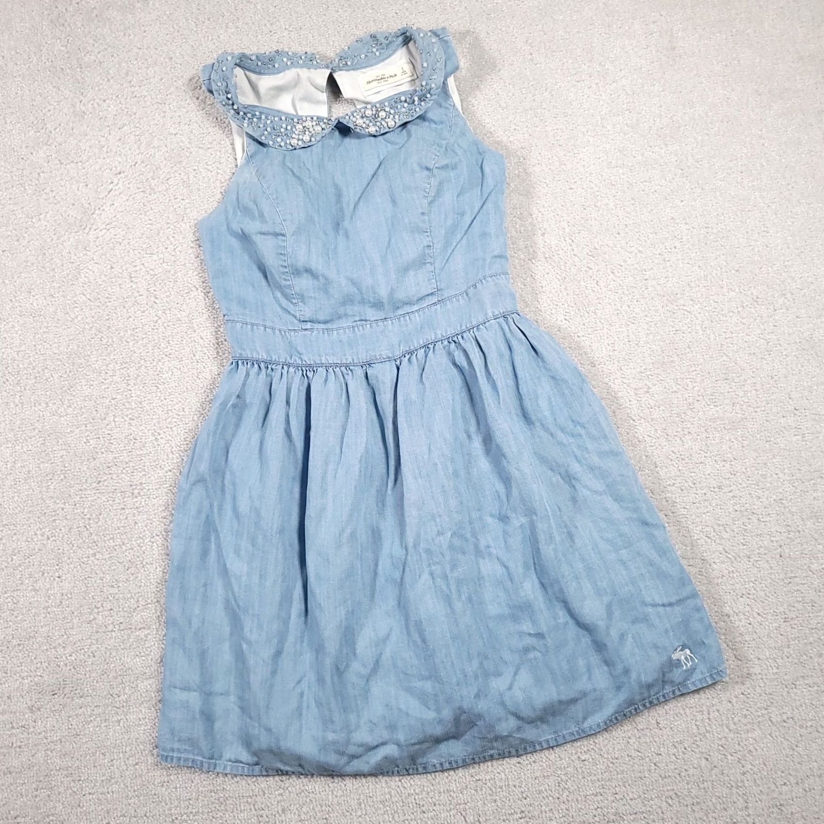 Abercrombie & Fitch VINTAGE Abercrombie & Fitch Mini Dress Women Beaded Cutout Back Blue Collar Y2K Dress A-Line Short Sleeveless Zip Size S / US 4 / IT 40 - 2 Thumbnail