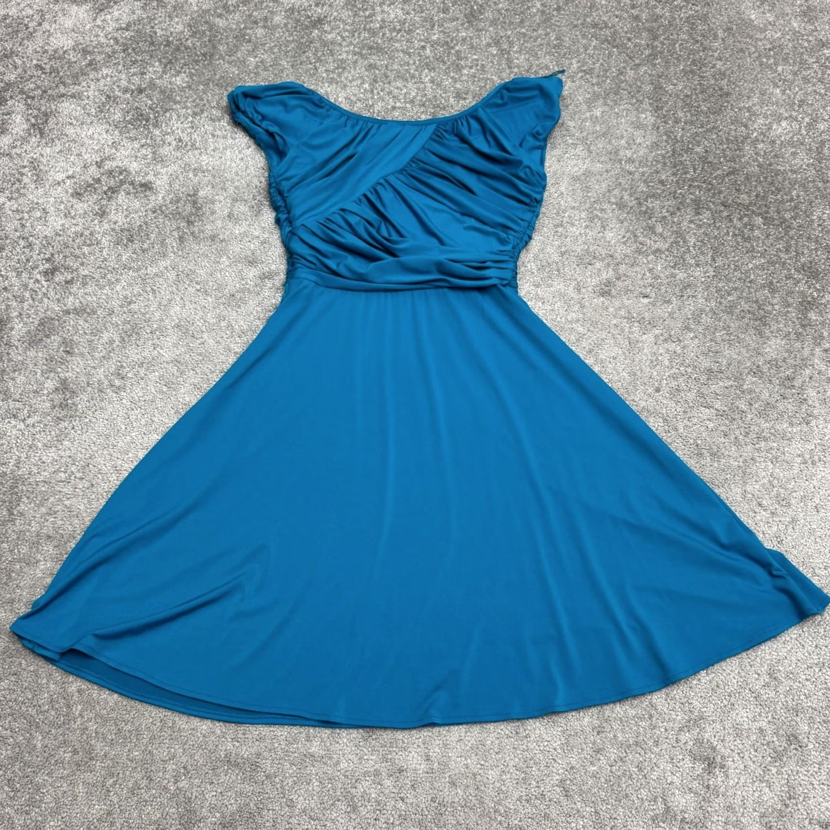 MAGGY LONDON Maggy London A-Line Dress Womens 10P Petite Ruched Wrap Fit & Flare Short Sleeve Teal Blue Size L / US 10 / IT 46 - 2 Thumbnail