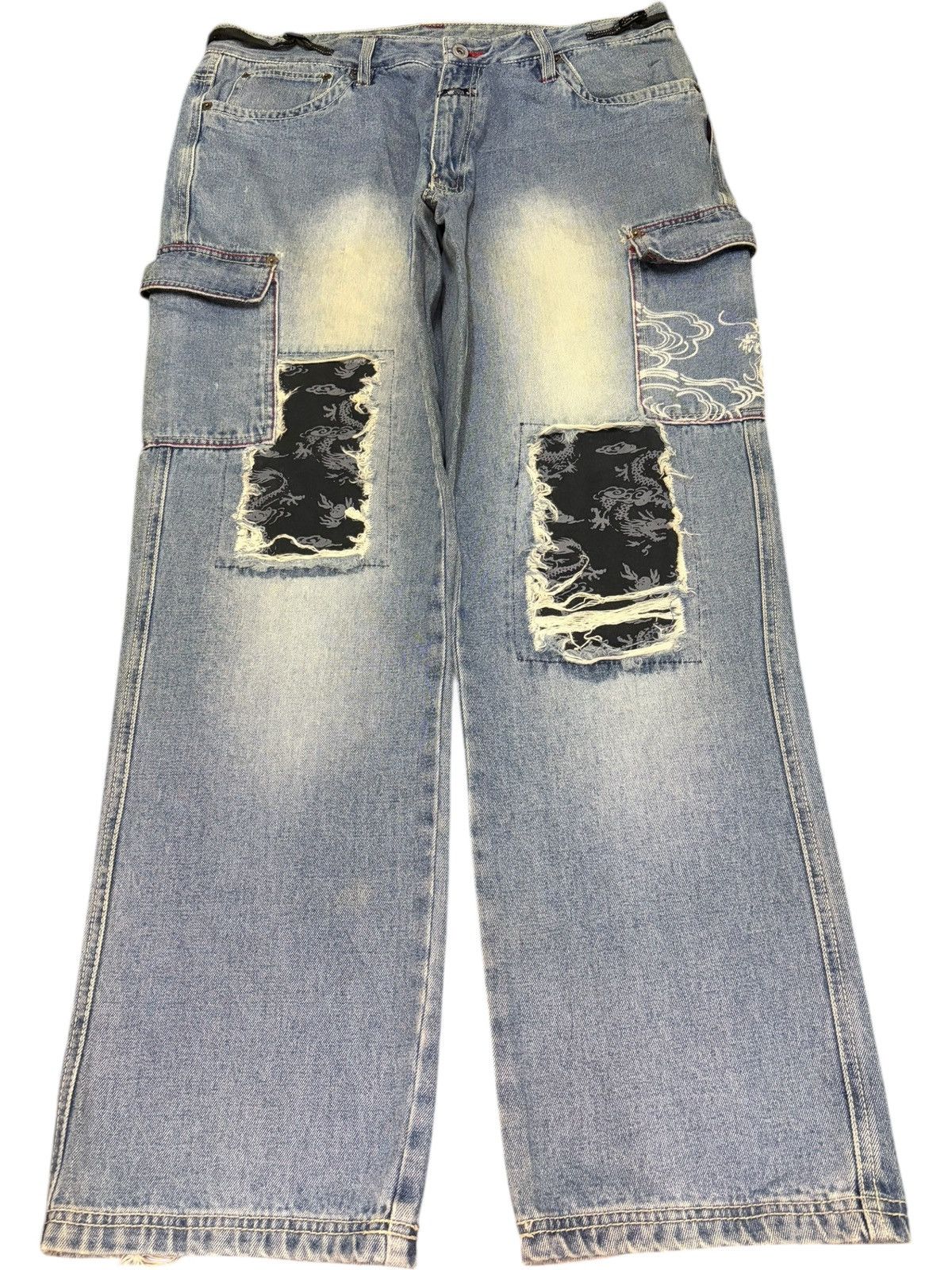 Marithe + Francois Girbaud Vintage Japanese Brand Karakuri Cargo Distress Baggy Jeans Size US 35 - 1 Thumbnail