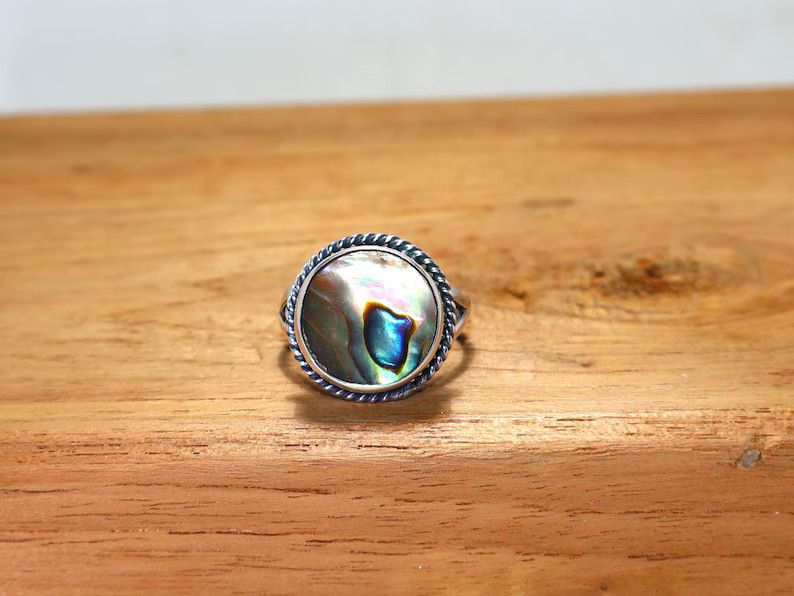 Handmade Abalone Shell Sterling Silver Ring: Handmade Jewelry, Gift Size ONE SIZE - 1 Thumbnail