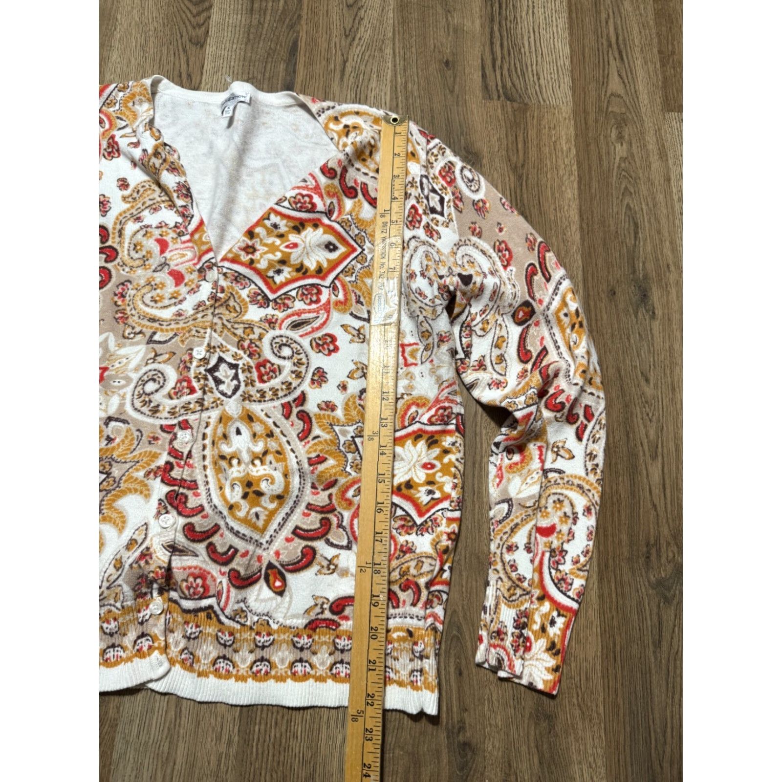 Croft & Barrow Croft & Barrow Sweater, Women's XL, Cardigan, Brown, Paisley, Button Up, Knit, Long Sleeve, Casual, Fall Winter Spring Summer, Regular, Beige? Size XL / US 12-14 / IT 48-50 - 7 Thumbnail